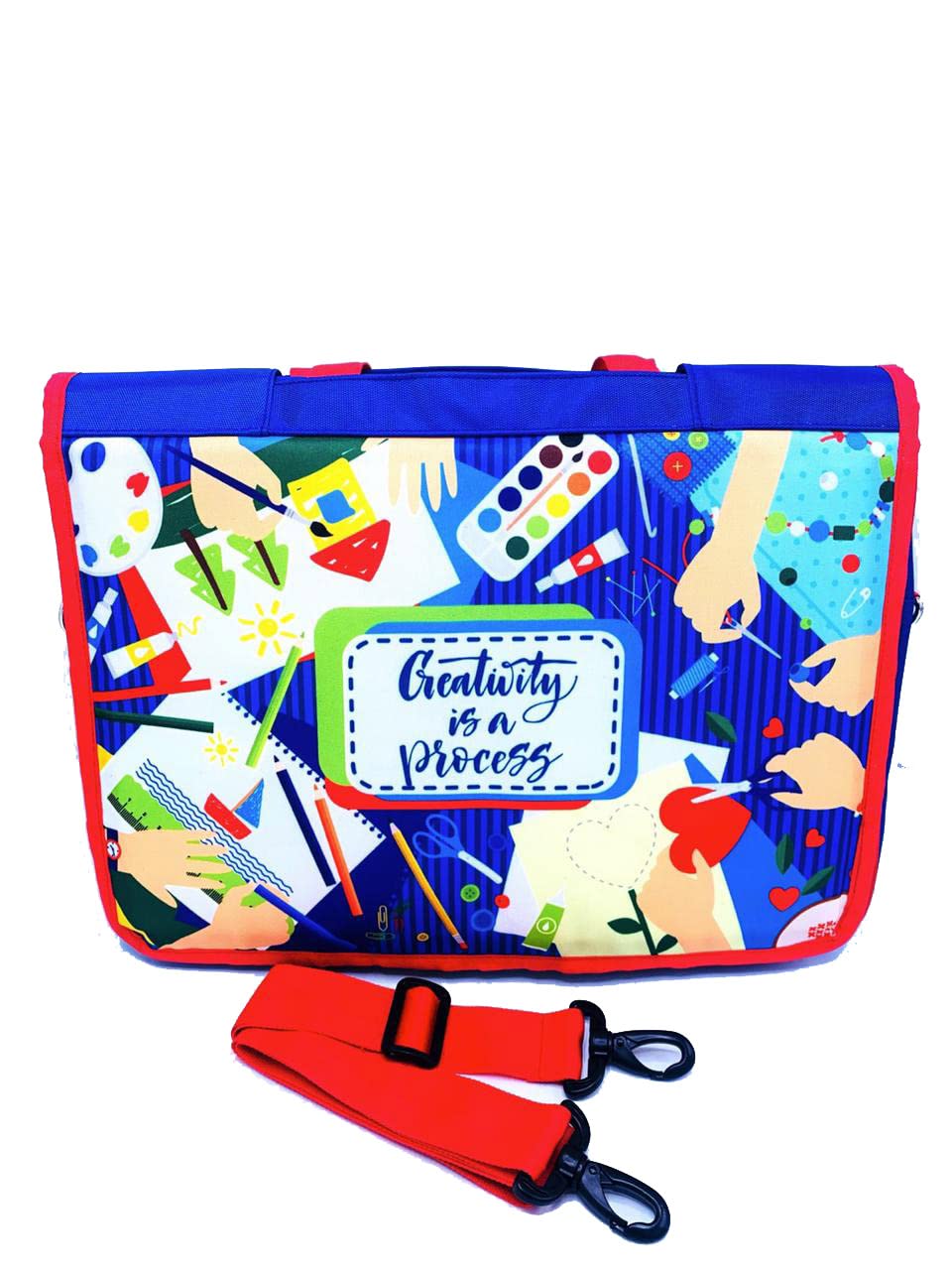 Echoboomers Creative Design Printed Sling Crossbody Handbag for Activity, Drawing, Tuition Picnic, for Girls Kids with 3 Compartments, Detachable Strap (Blue)-image-3