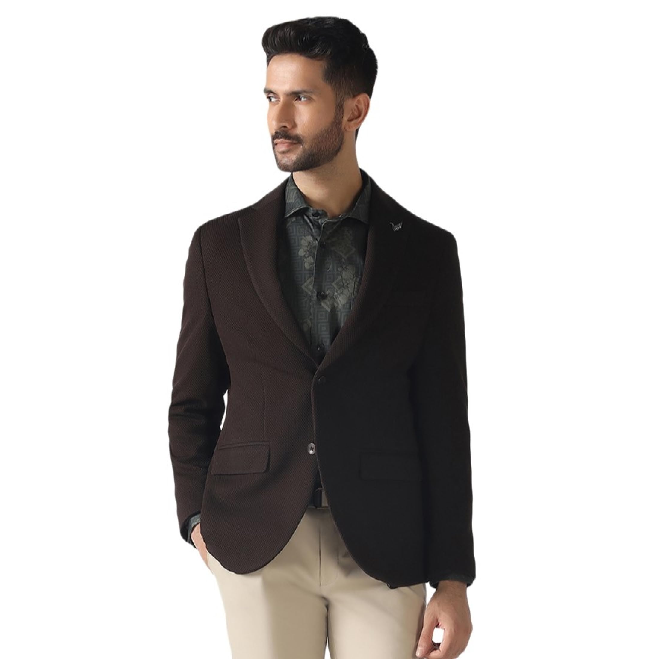 Men's Slim Fit Textured Single Breasted Blazer-image-9