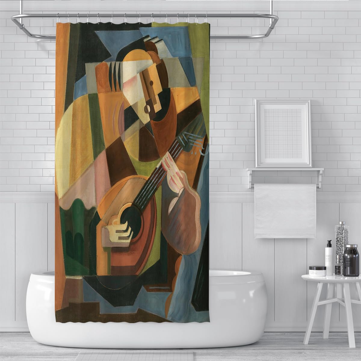 Zasłona prysznicowa Cubism do akcesoriów łazienkowych Słynny obraz lutni Grawerowane zasłony do wanny z plastikowymi haczykami Wodoodporne 180 x 200 cm