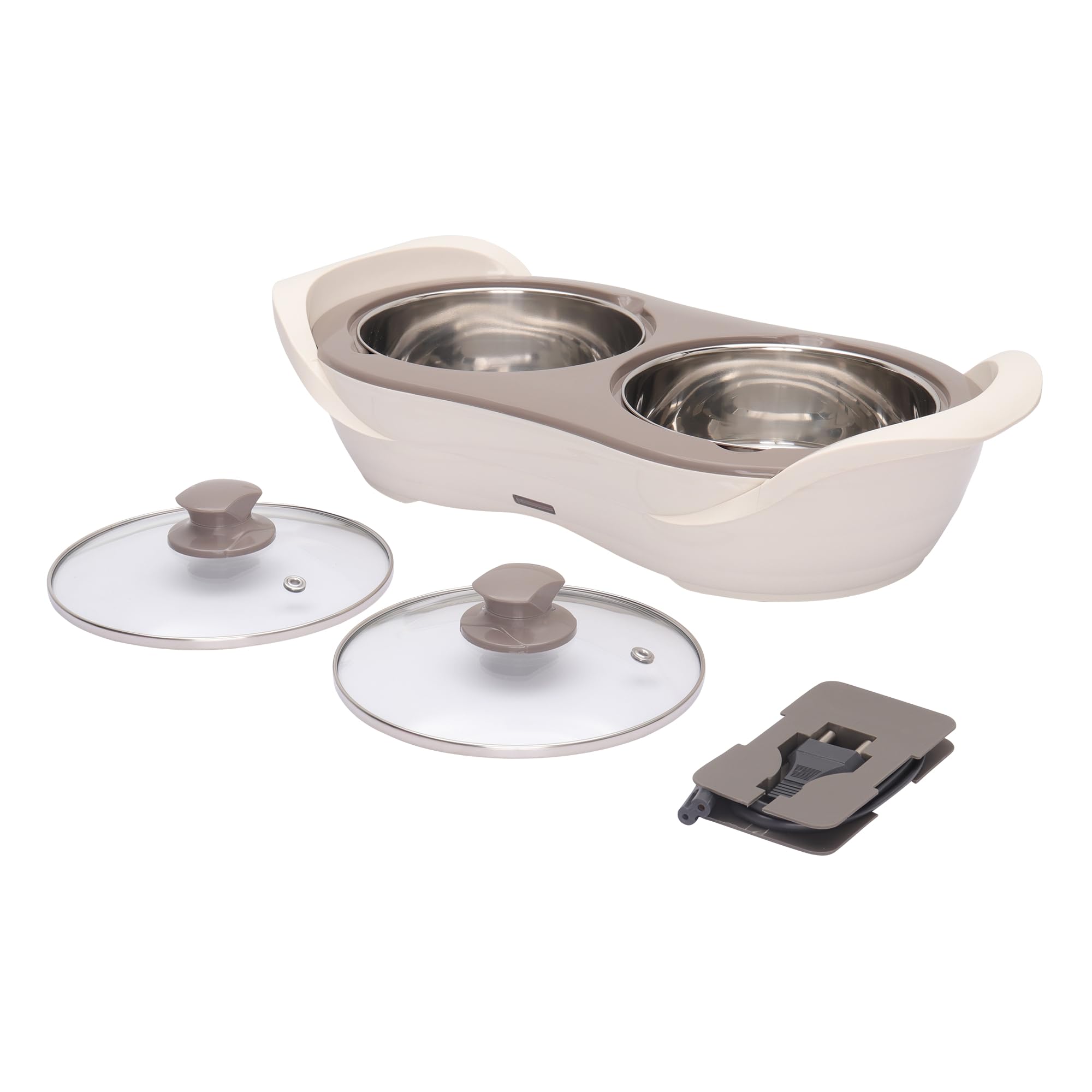 Jaypee Plus 1150 ml +1150 ml Stainless Steel Electric Casserole Set | Shockproof, Rustproof | 2 in 1 Electric Bowl for Food Warmer & Buffet Server - (Ivory)