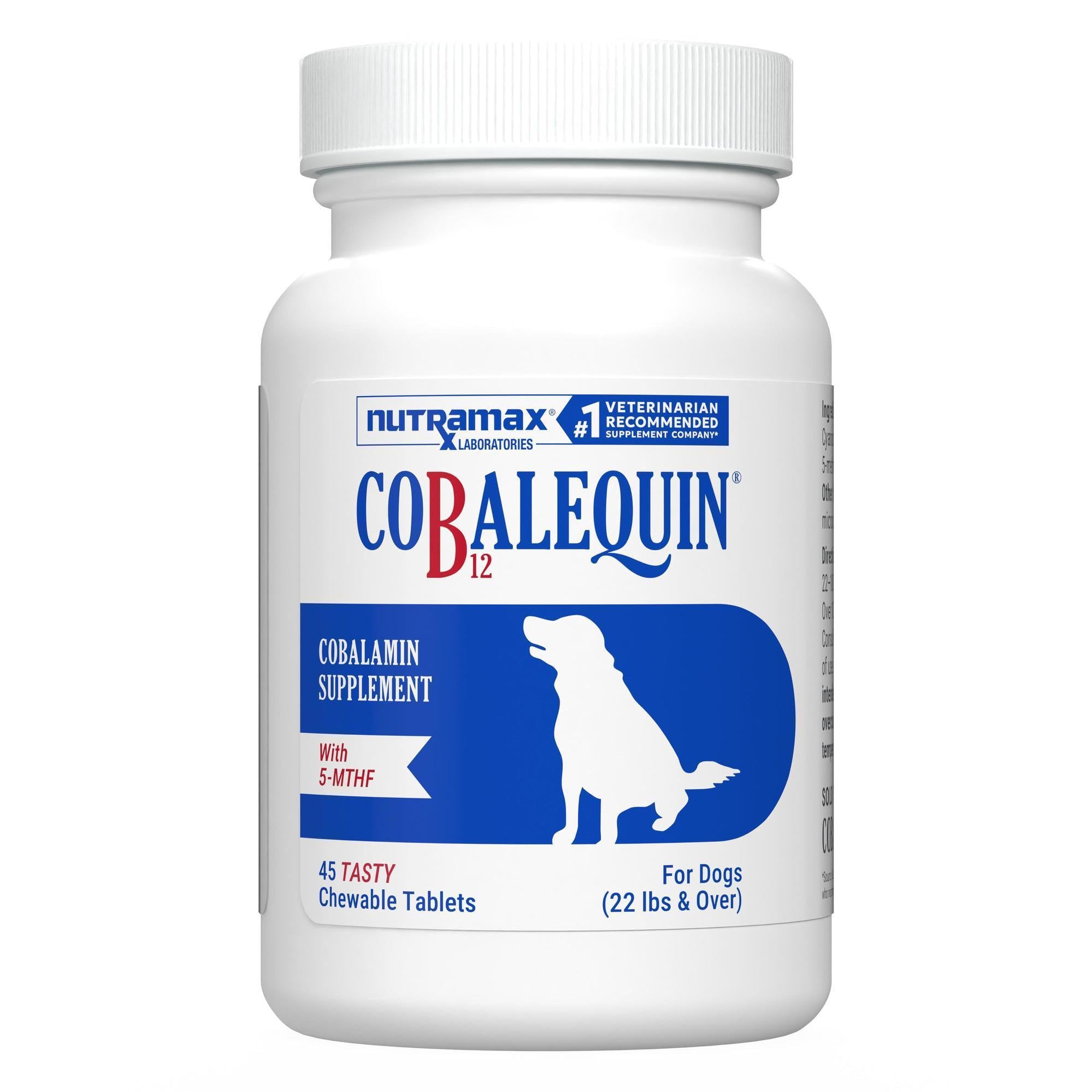 Nutramax Laboratories Suplemento de vitamina B12 para cães acima de 9,5 kg, cianocobalamina 1.000 µg + 5-MTHF 175 µg, 45 comprimidos mastigáveis