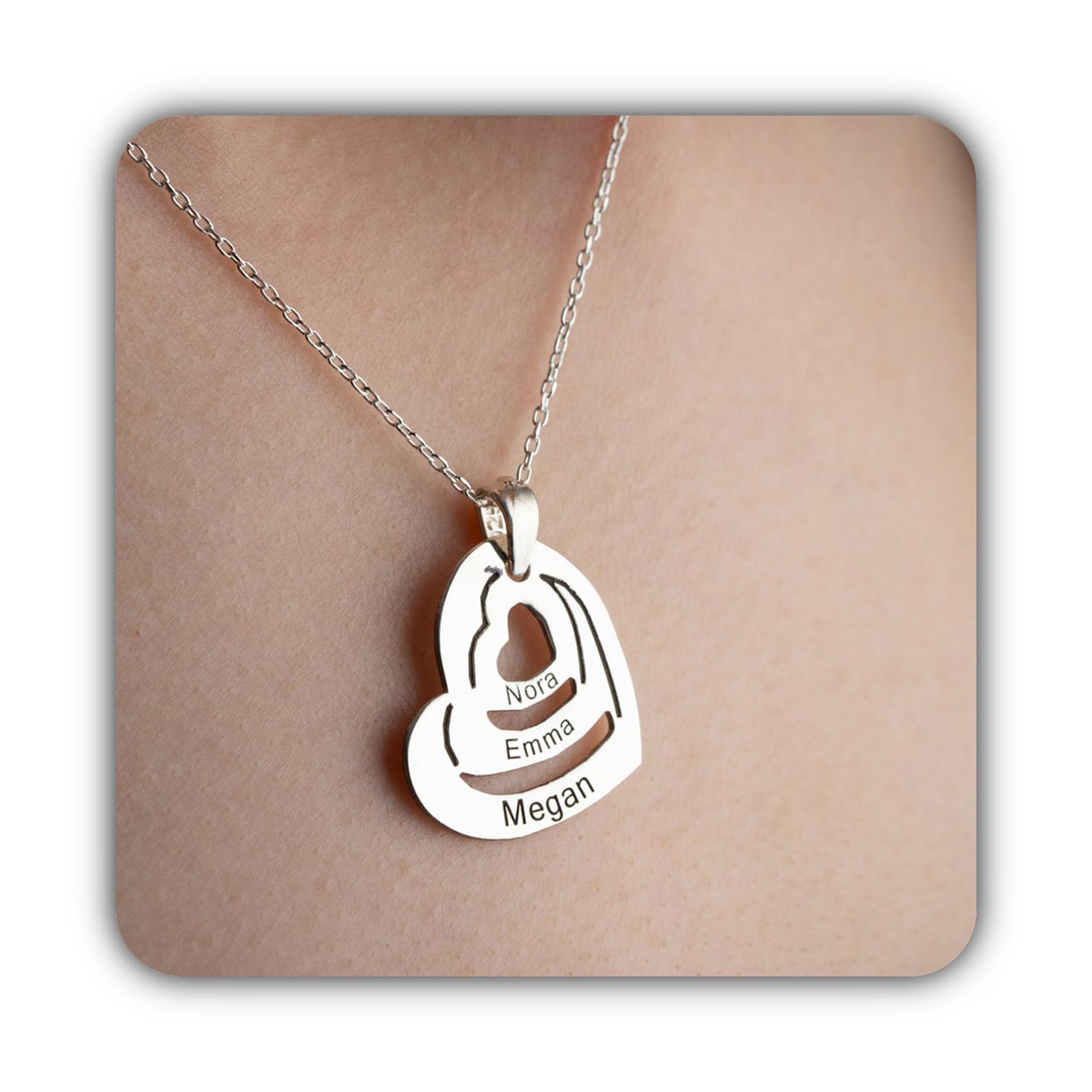 Personalizado 14K oro collar con nombre, familia Engrave corazón colgante plata múltiple