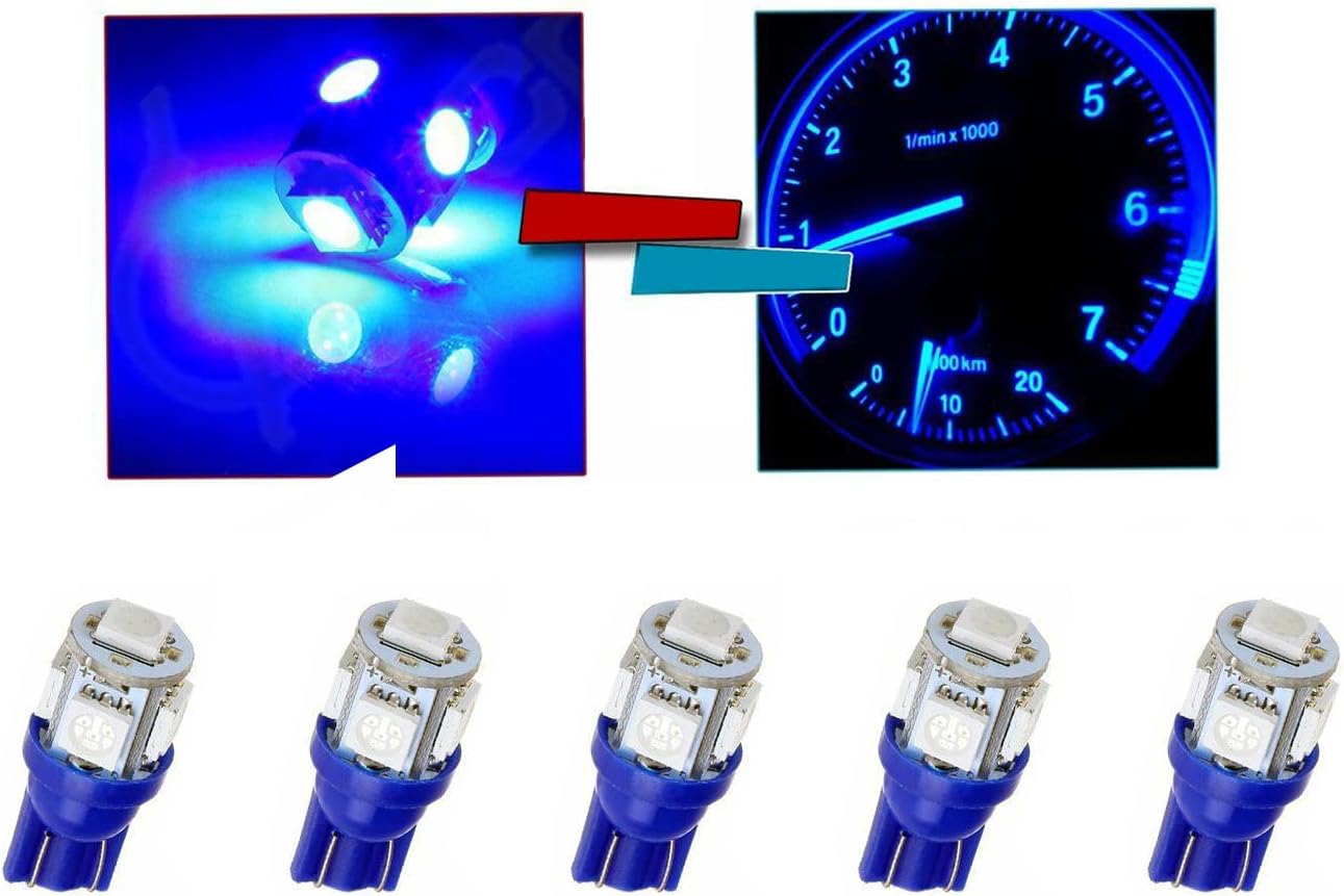 GP Thunder 194 168 2825 W5W T3 Wedge Blue LED Replacement Light Bulbs for Meter, Gauge, License Plate, Tag, Dome, Courtesy Trunk Door Reading Interior Lamp Lights - 5 Pack