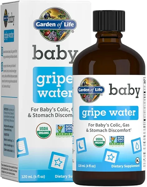 Garden of Life Baby Organic Gripe Water for Babies Nighttime or Daytime Colic, Gas & Stomach Discomfort, Herbal Remedy for Baby - Chamomile Lemon Balm Ginger - (4 fl oz) Liquid