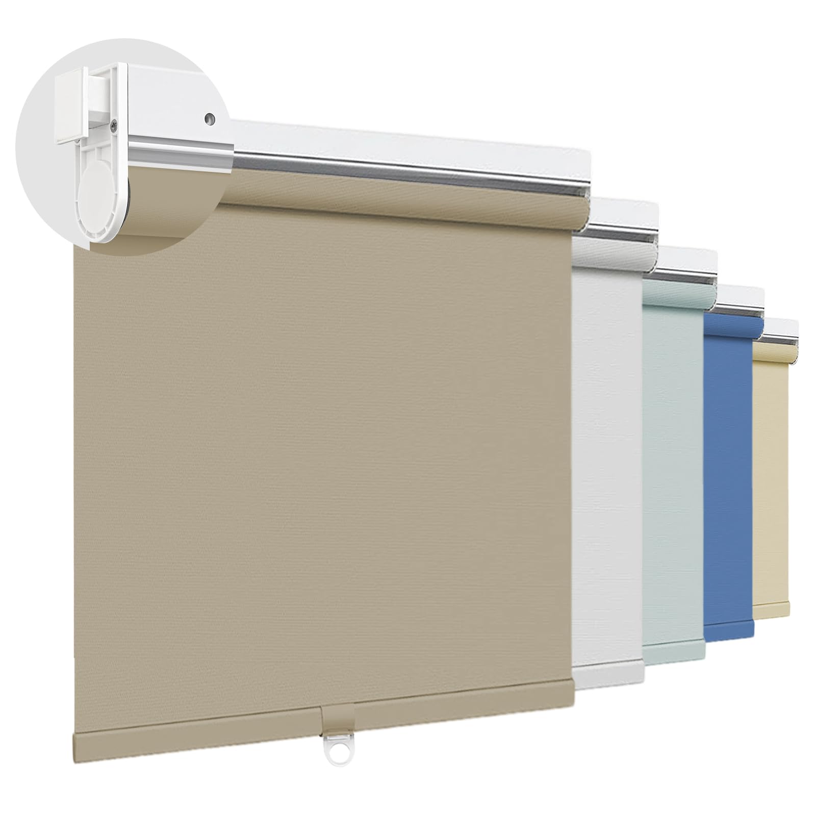 Luxevoir Panoramix No Drill Roller Shades for Window, 100% Blackout Cordless Roller Blinds for Home Privacy Custom Window Shade Easy to Install Roll Up Blinds(Khaki, 86cm W x 180cm H)