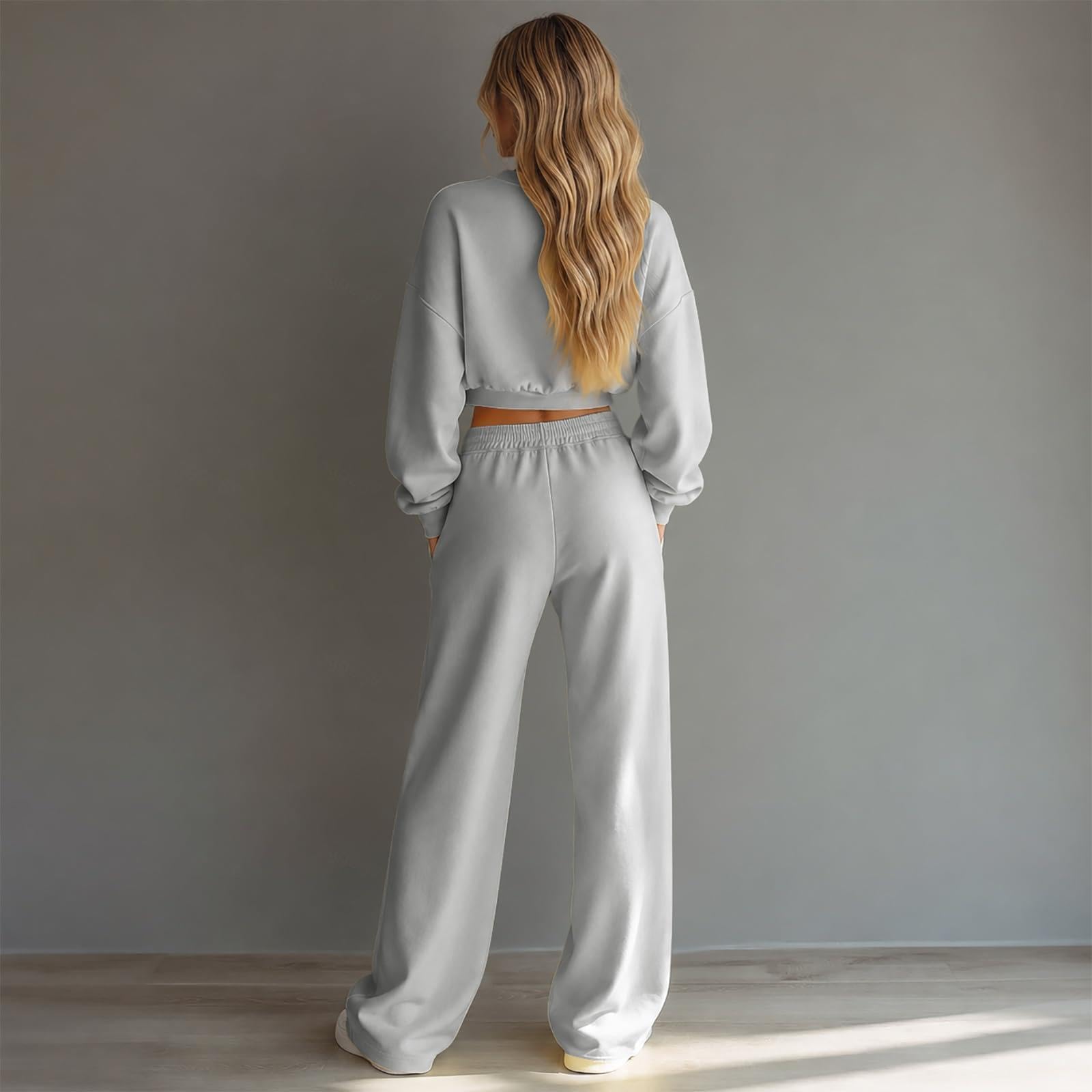Trainingsanzug Damen Runder Halsausschnitt Lange Ärmel Trainingsanzug Frau Wide Leg Sweatpants Anzug FüR Damen Herbst Set,Pink-XL