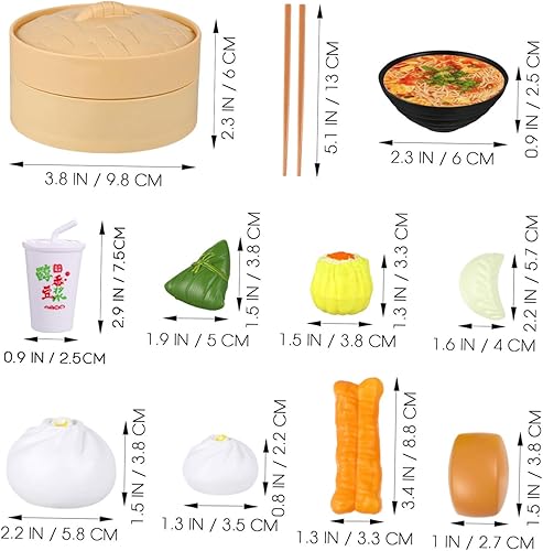 Miniatura 5 de Juego de 2 juegos de comida de juguete, juego de cocina, 26 piezas de desayuno chino al vapor, juego de comida para niños, familia, juego de