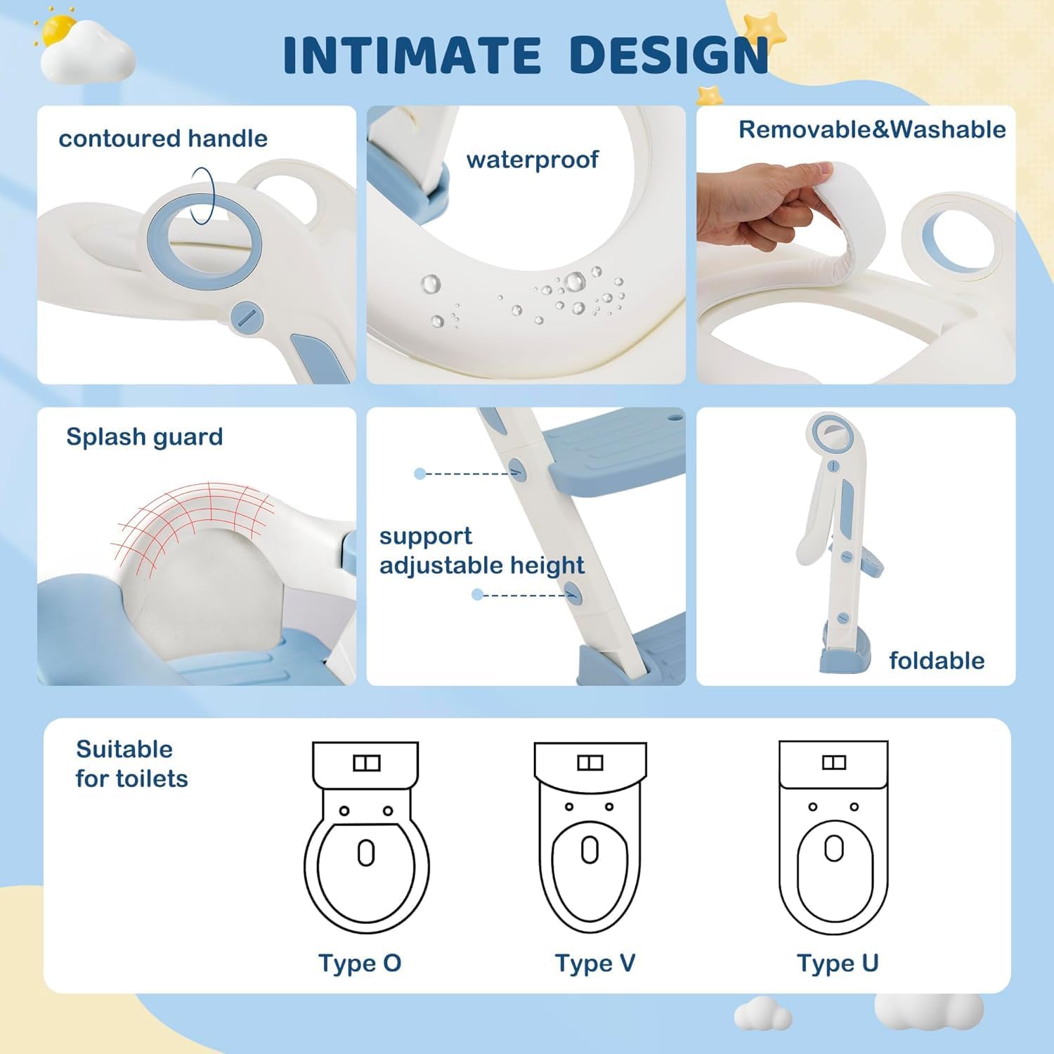 Sedile WC per bambini con scale, sedile WC per bambini e bambine, regolabile in altezza e pieghevole, per bambini