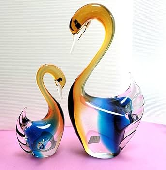 ウランガラス　スワン　キャンディディッシュ Amazon.co.jp: マルティグラス ガラス スワン親子 ペア 鳥置物