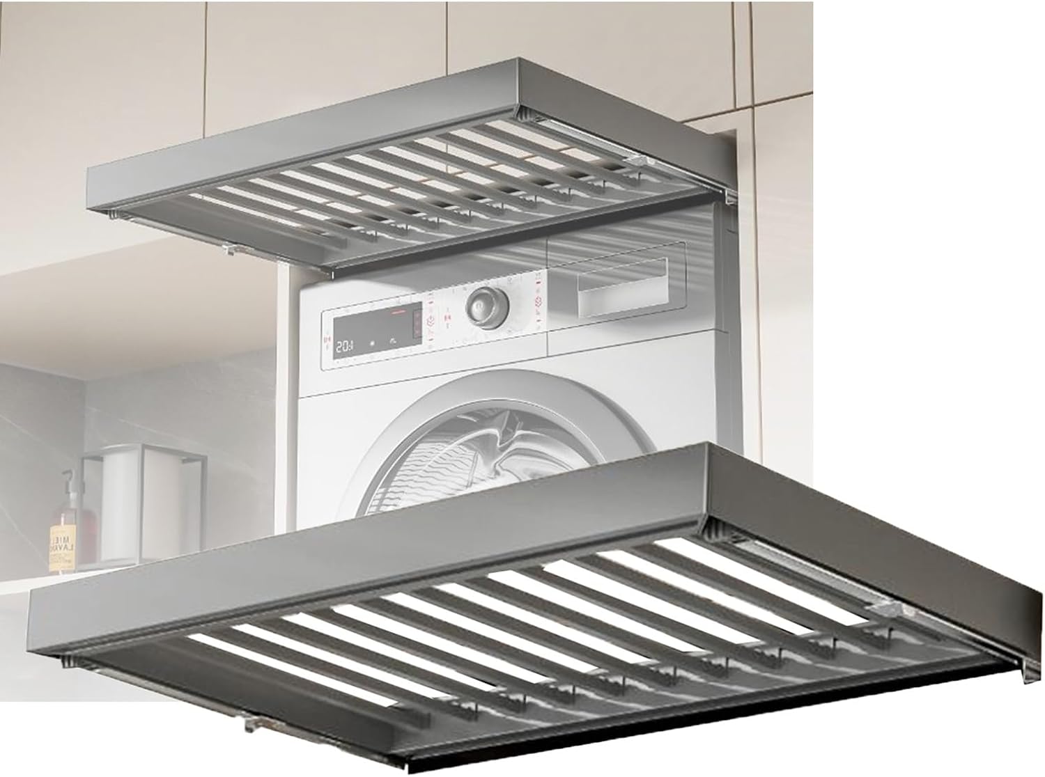 Foldable Drying Rack for Washing Machine, Space-Saving Pull-Out Pants Drawer & Closet Basket, Adjustable 514-564mm, Compact Laundry Organizer for Home Use