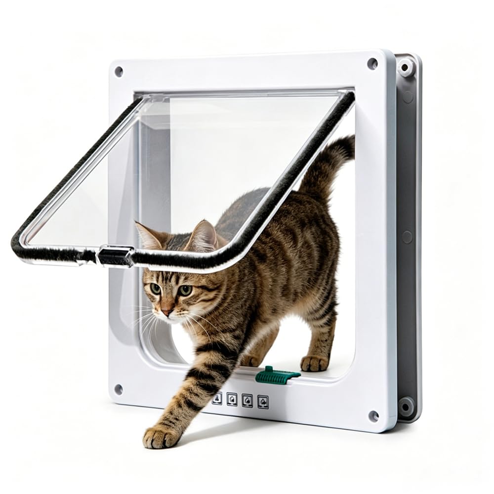 BSLVWG Cat Door for Interior Exterior Door (Outer Size 7.5" x 7.8"), Pet Doors and Sliding Door,4-Way Locking Flap for Cats & Dogs,Weatherproof Cat Flap for Thin Door and Wall (XL)