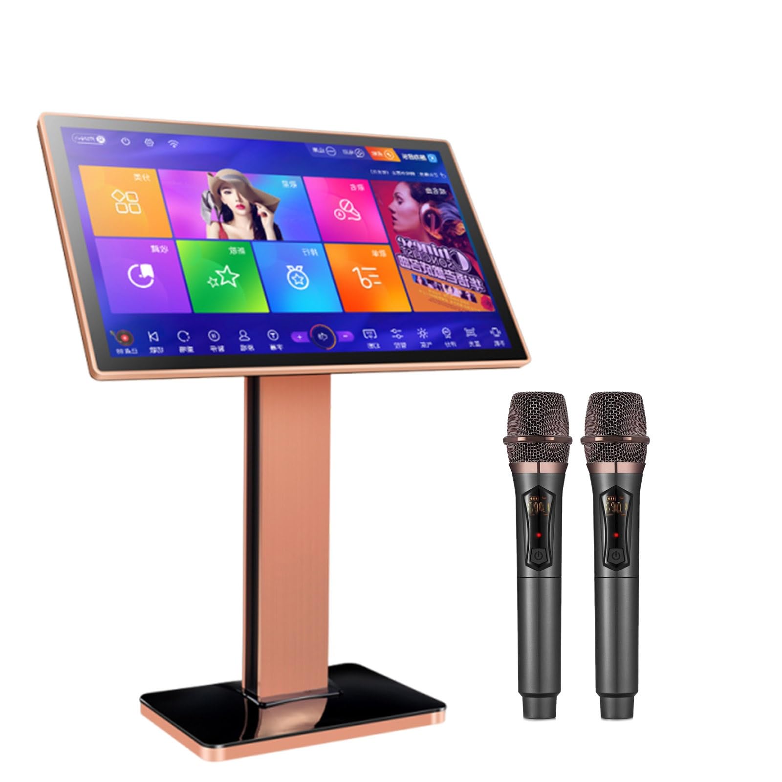 Party Lettore Karaoke All-in-One Con Display Testi,Audio Portatile,2 Microfoni Wireless,Effetti Audio,Wifi E Party,Eventi,Famiglia E Divertimento(Standing22in,1TB)