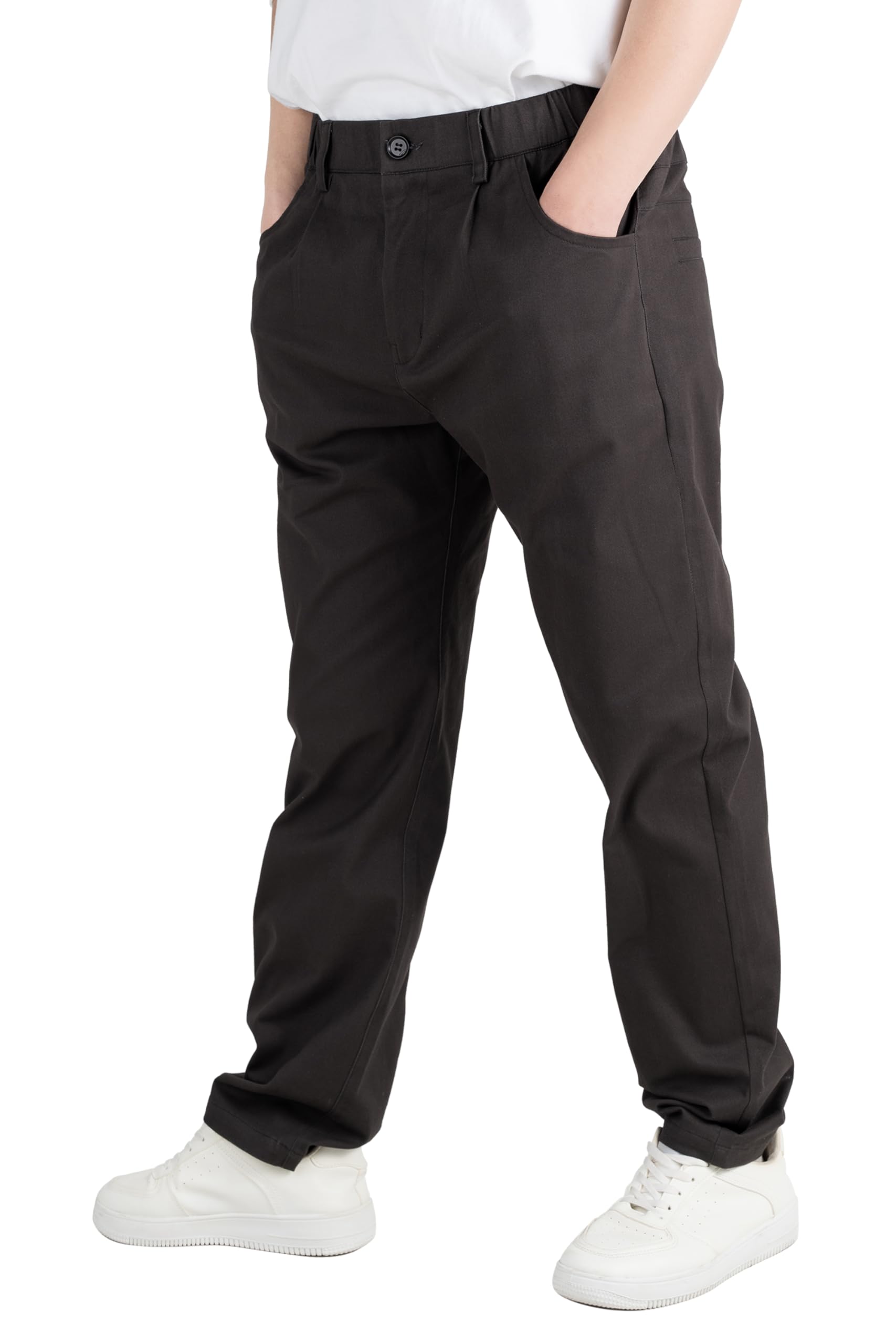 CAMLAKEE Pantalones de pierna recta para niños, pantalones chinos escolares con cremallera