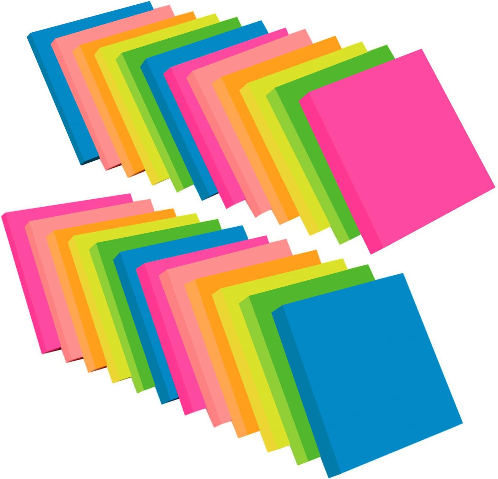 ZCZN Sticky Notes 24 Pads 76 x 76 mm Sticky Notes 100 Sheets/Pad Sticky Notes in 6 Neon Colours