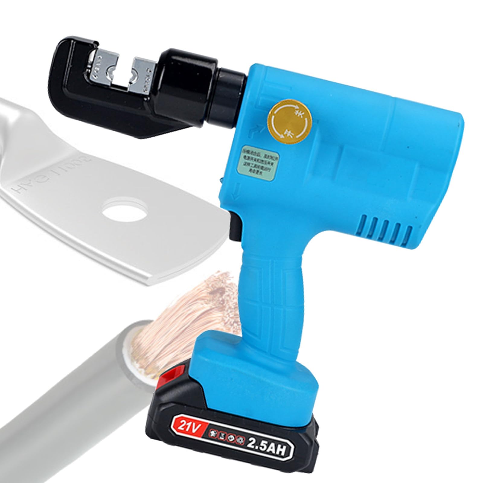 AYCDL Battery Operated Hydraulic Crimping Tool, Cordless Electric Crimper Kit, for Copper Aluminum Terminals, Portable Wiring Equipment