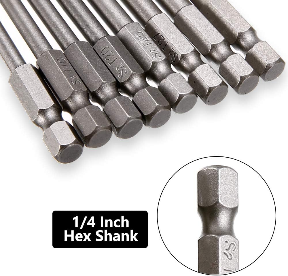 Saiper 8 Pieces 1/4 Inch Hex Shank Torx Security Head Screw Driver Bit Magnetic Star S2 Steel Screwdriver Set Bits T8-T40, 150mm/6 Inch Long