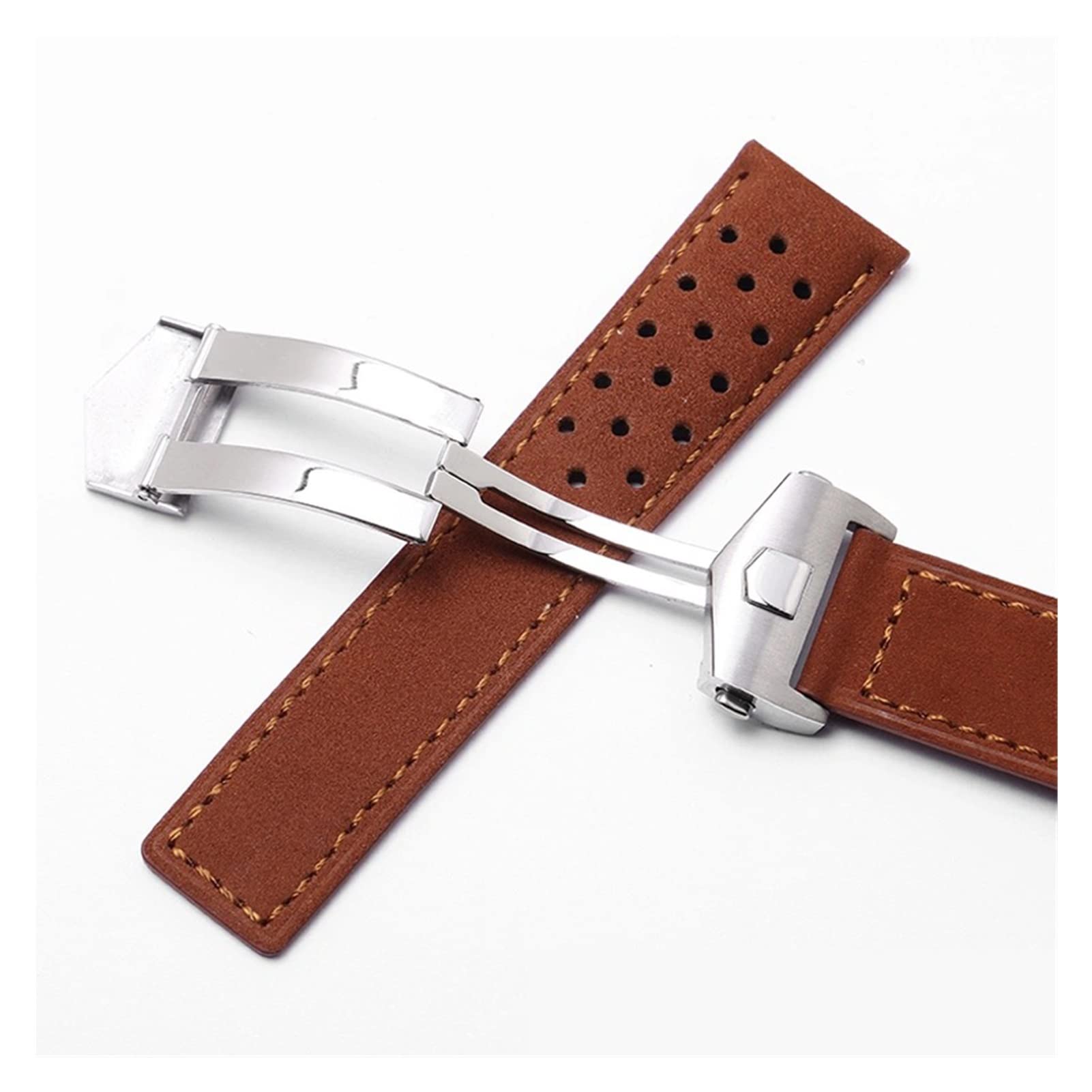 Generico Run Ken Compatibile con cinturino in vera pelle con ETICHETTA Cinturino da uomo di Heuer con fibbia pieghevole 20mm 22mm grigio Black Brown Cow LeaThin Banda