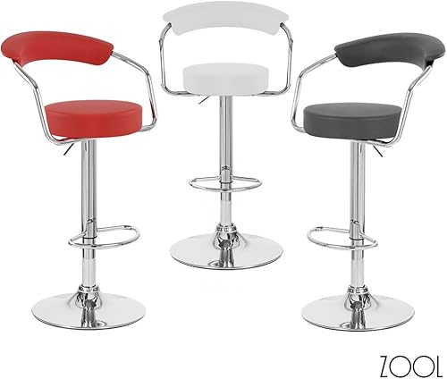 Miniatura 7 de Zool Taburete de bar de piel sintética ajustable contemporáneo, color blanco vainilla