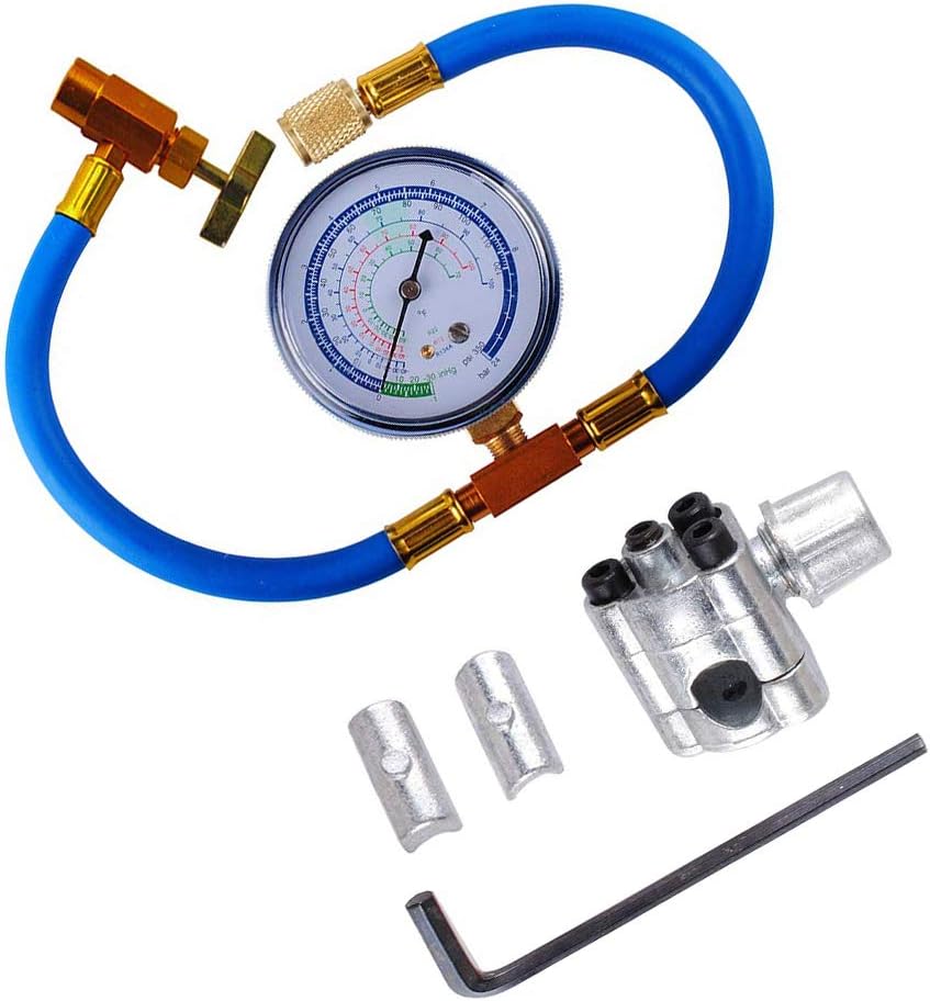 BPV31 Piercing Valve Compatible with Bullet with R134a Charging Hose, Refrigerant Can Tap with Gauge R134a can to R-12/R-22 port