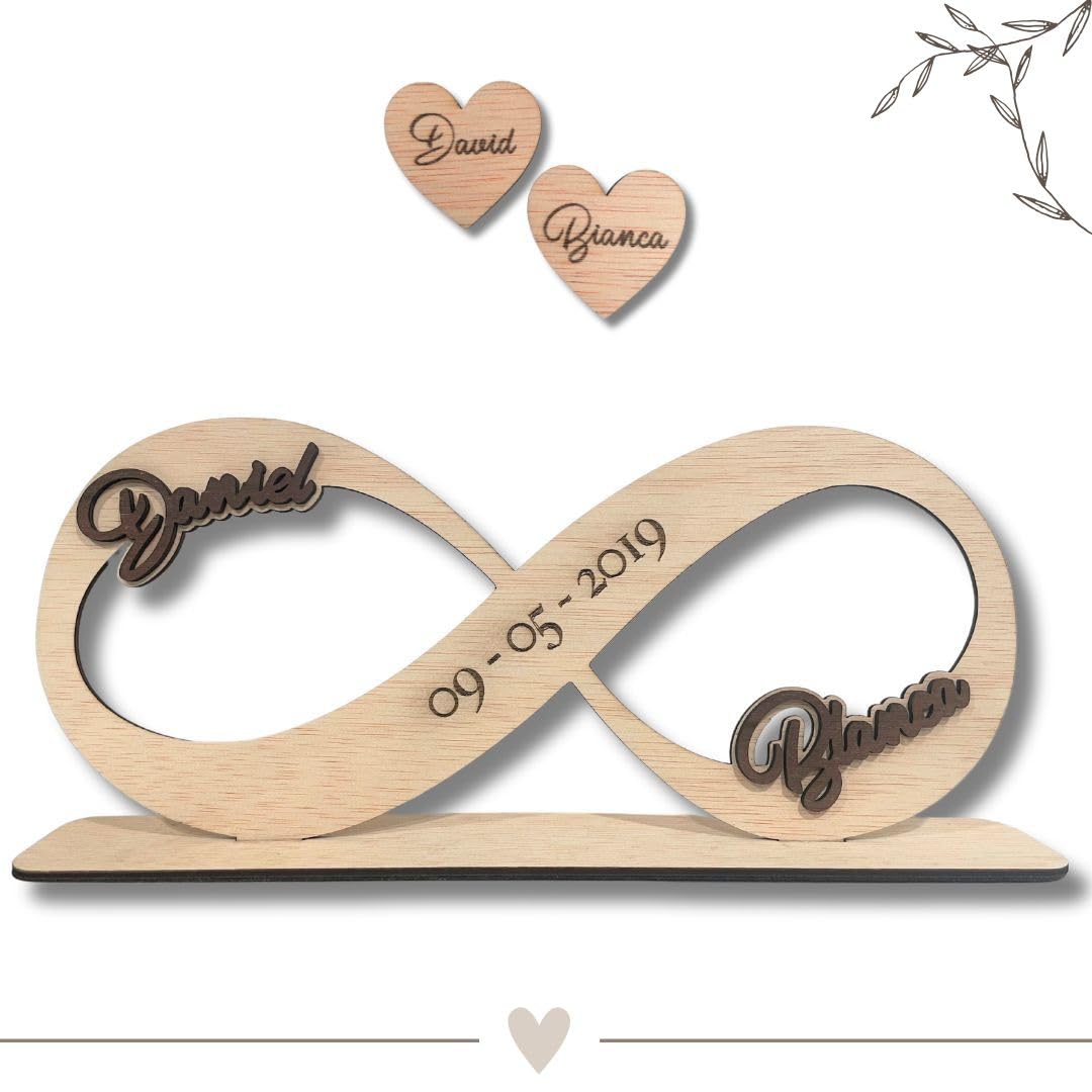 Regalo Original Pareja Aniversario - Infinito Personalizado con Nombres y Fecha en Madera para Bodas, San Valentin, Novios, Enamorados - Diseño Artesanal Ideal para Decoracion del Hogar