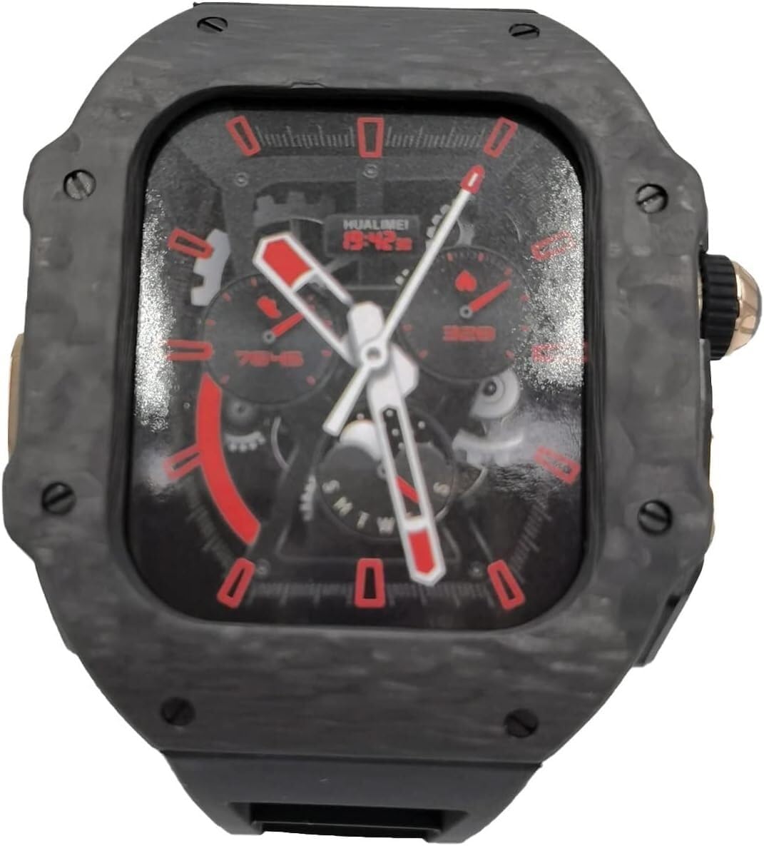 INFRI Carbon Fiber Watch Case Rubber Band，For Apple Watch Ultra 49mm 45mm 44mm，Men Rm Watch Case Sport Breathable Strap，For Iwatch Series 8/7/6/5/4/SE Replacement