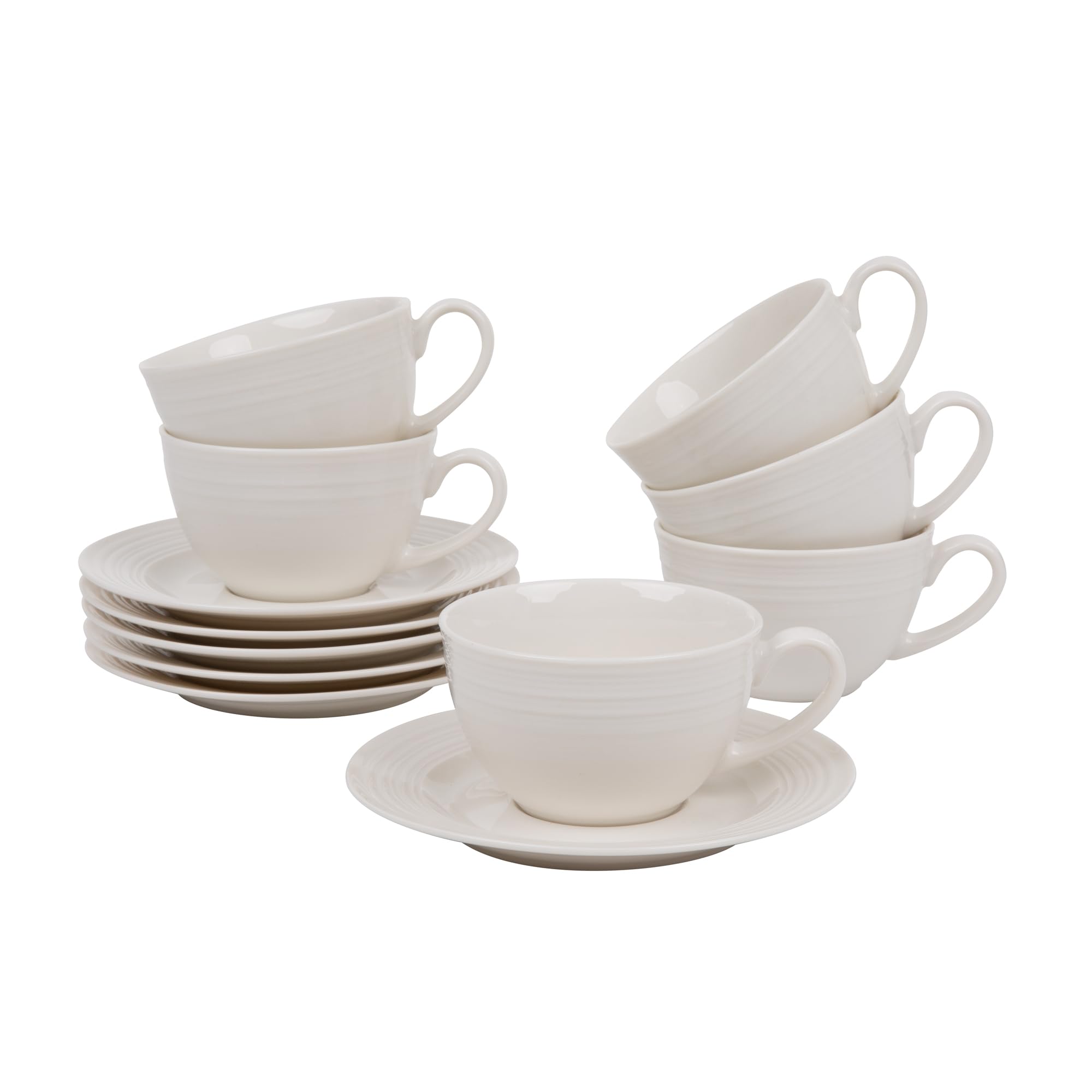 AMBITION Servizio da caffè in porcellana Linea con tazze e piattini, 12 pezzi | Set da caffè bianco per 6 persone, lavabile in lavastoviglie e microonde