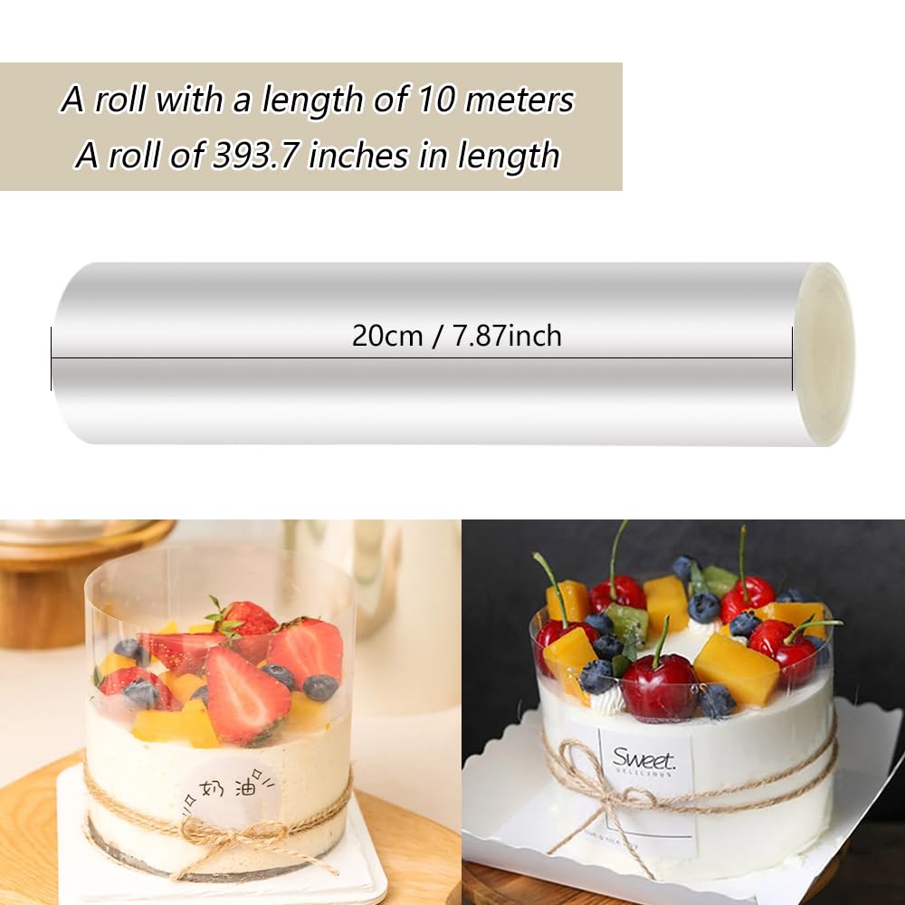 Rotolo Per Collare Torta In Acetato 20.3cm X 15m | 125 Micron | Per Uso Alimentare Con 15 Adesivi | Per Torte Alte E Mousse - 2
