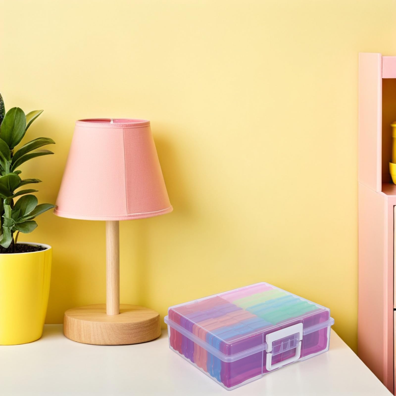 Generisch Transparente Fotoaufbewahrungsbox aus Kunststoff mit 18 Farbigen Innentaschen und Griff Leichter Organizer für Karten und Bastelbedarf für Zuhause und Büro