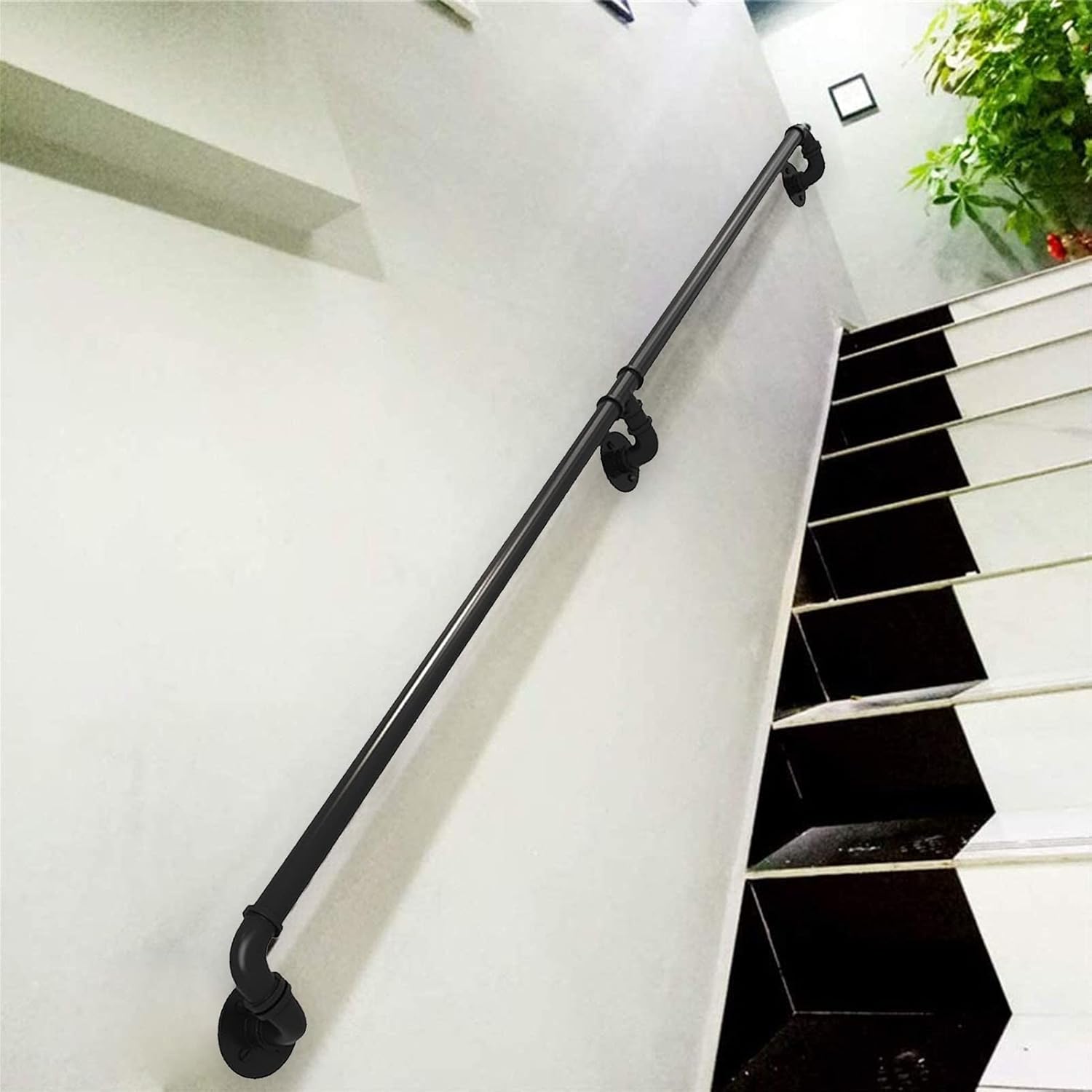 Stairs Handrail Brackets Kit 1m 2m 3m 4m 5m 6m Hand Rails for Indoor Stairs Outdoor Step Wall Mounted | Wrought Iron Brackets and Metal Screws, Modern Black (Size : 13.1ft/4000mm)