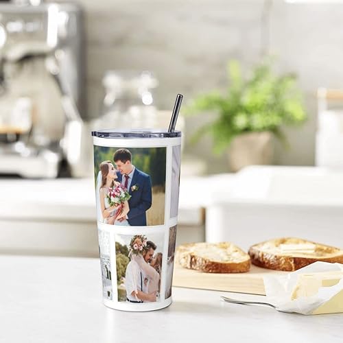 Miniatura 4 de Taza de café personalizada con tapa y pajilla, de acero inoxidable caliente y frío, con aislamiento al vacío, regalo de fotos de viaje (embudo-6