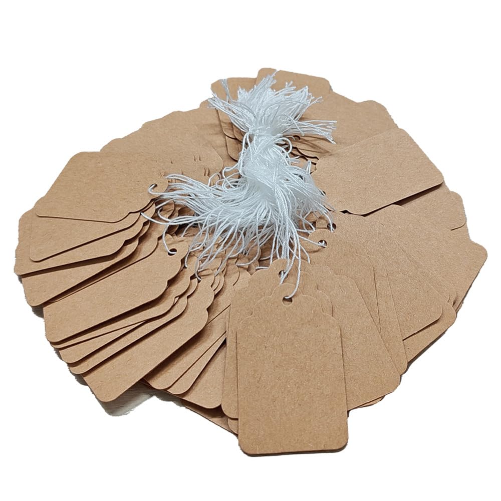 Acoeitl 300 Pcs 1.89x1.2 Inches Kraft Jewelry Price Tags with String Attached Retail Paper Gift and Sale Hang Tag Handwritten Price Display Lables for
