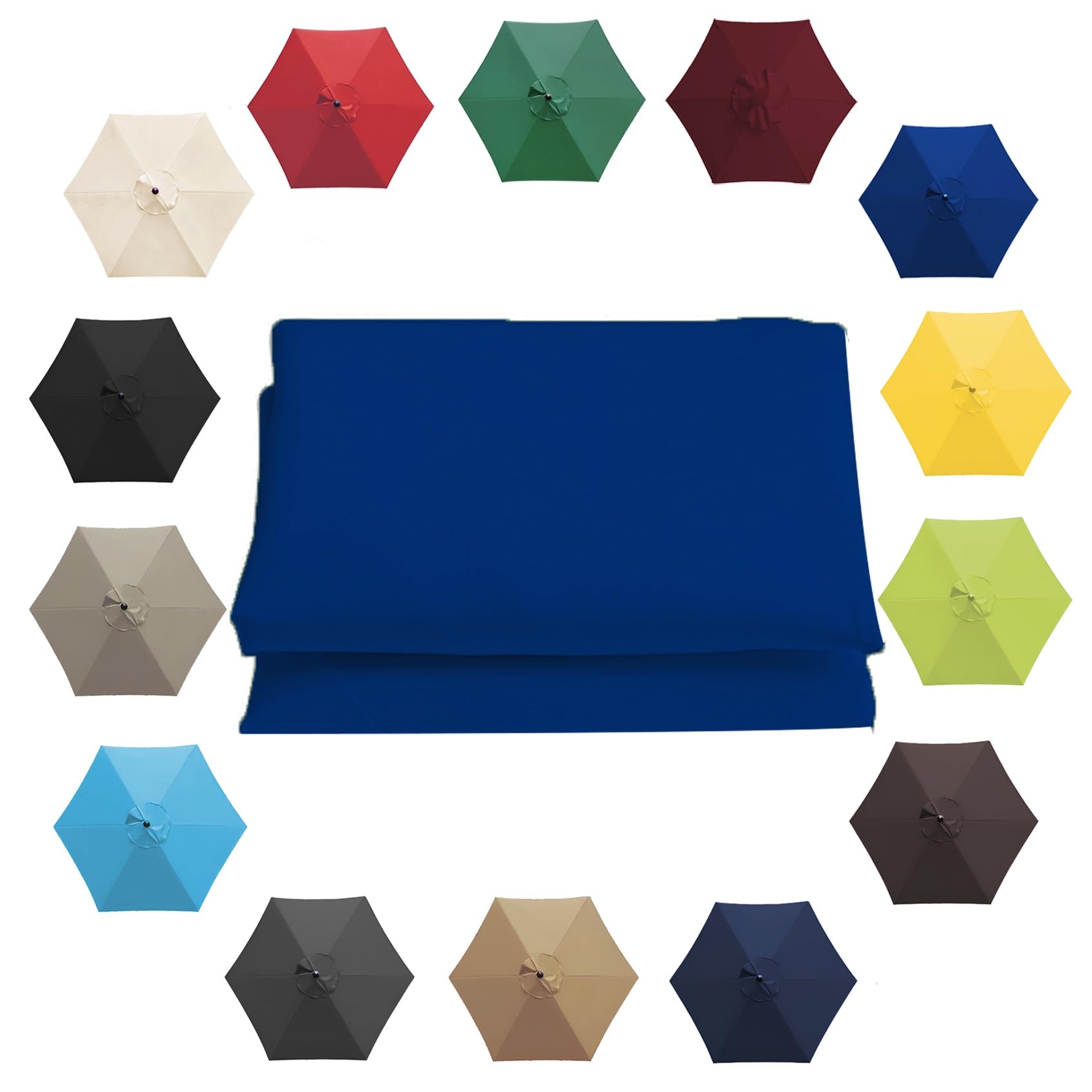 Parasol Umbrella Replacement Cover - 6.5'/8.8'/9.8' (200cm/2.7m/300cm) - Replacement Parasol Canopy 6 Ribs/8 Ribs Sun Umbrella Replacement Cloth(Color:Royal blue,Size:6 ribs-3m(9.8ft))