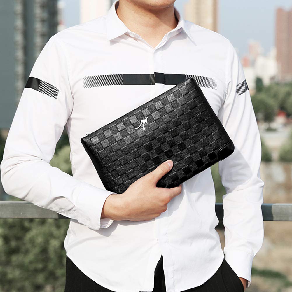 Aideal Pochette Elegante Uomo Borsa a Mano Nera Borsellino da Polso con Zip per lavoro/viaggio/casual, 26.5x17.5cm