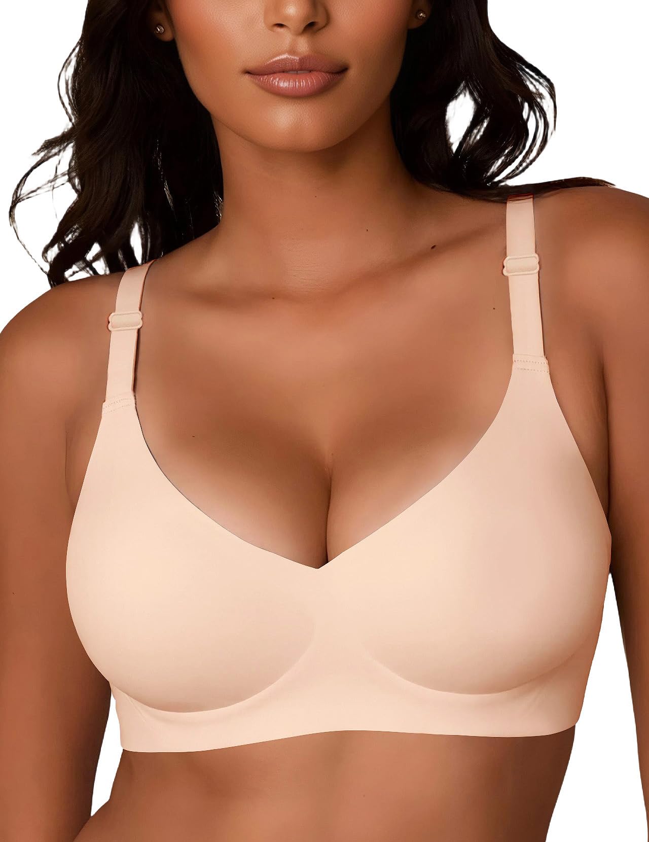 Silky Bras for Women No Underwire V Neck Bralettes for Women Cloud Feel Everyday T Shirt Bra with