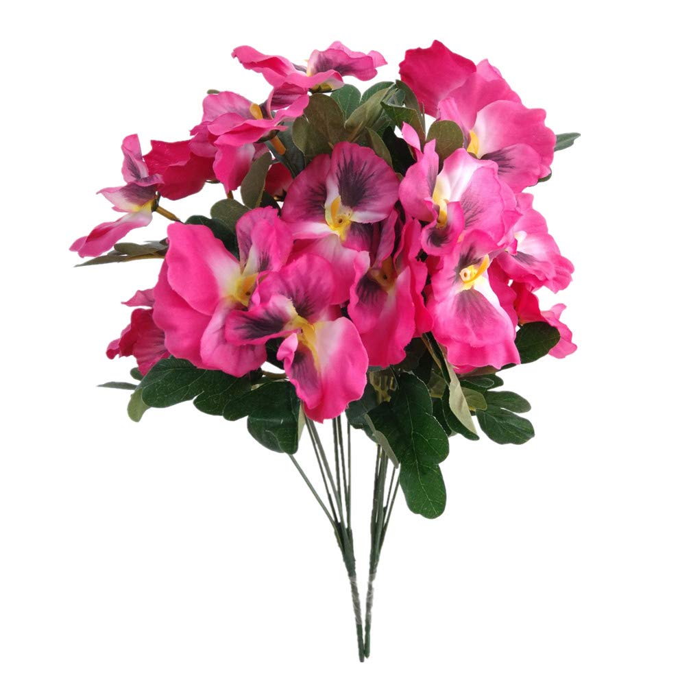 Mynse 2 Pieces 14.1" Silk Pansy Artificial Pansy Flowers for Home Indoor Garden Decoration (Rose Red)