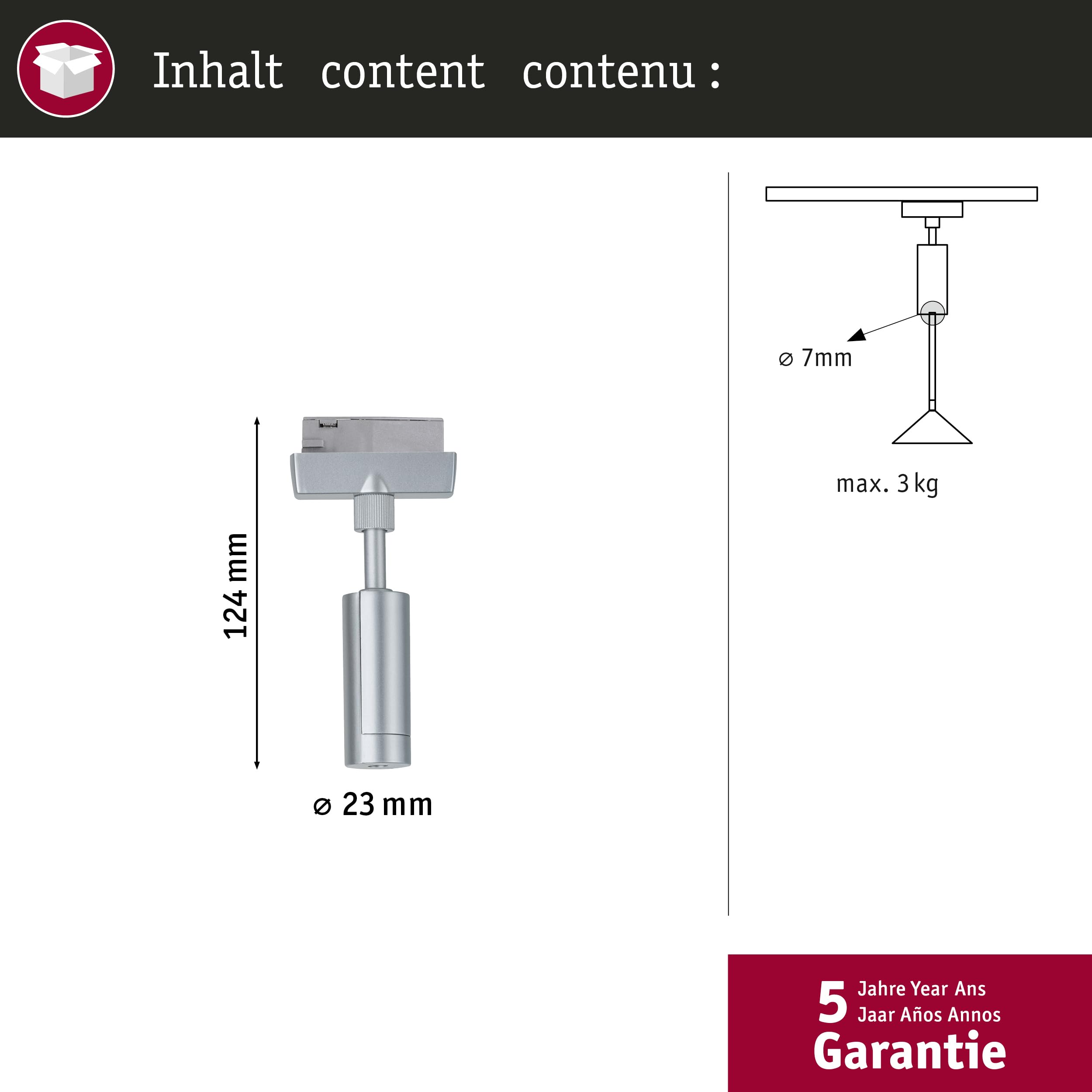Paulmann 95551 Adaptateur de suspension URail Universal max. 50 W 230 V Chrome mat Systèmes sur rails