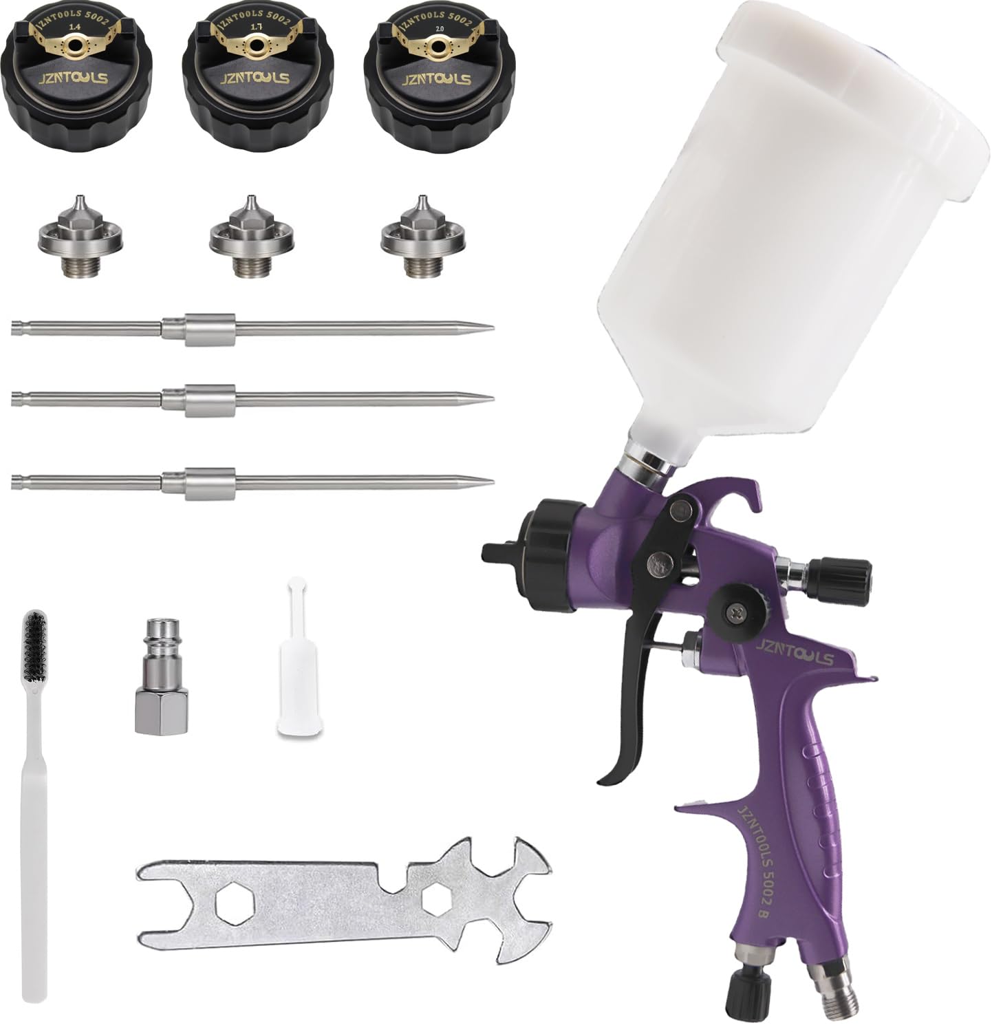 HVLP Pistola a spruzzo 1,4 mm, 1,7 mm, 2,0 mm, ugello in acciaio inox, capacità 600 ml, spruzzatore professionale per vernice a gravità, per primer e vernici