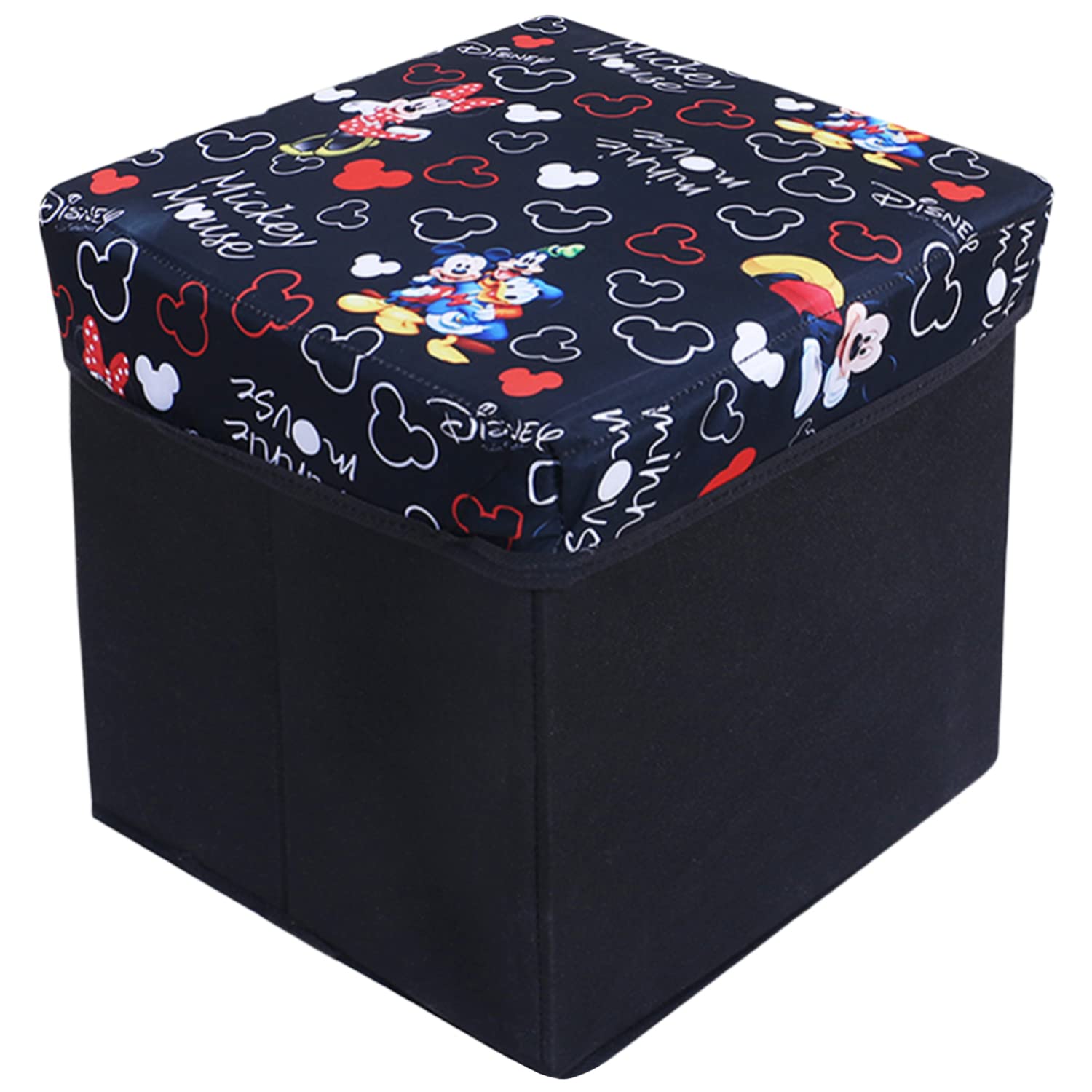 Kuber Industries Disney Team Storage Stool|Lid Print Foldable Storage Box|MDF Wooden Sitting Stool|Stool For Living Room|Sitting Storage Box|Storage Box For Toys (Black) (B0BW41GVBB) Amazon Price History, Amazon Price Tracker