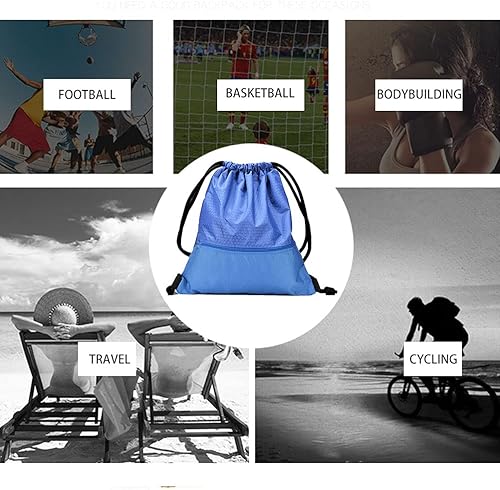 Miniatura 7 de Mochila con cordón, bolsa impermeable con cordón de extracción con bolsillo con cremallera, bolsas de gimnasio con cordón para hombres y mujeres,