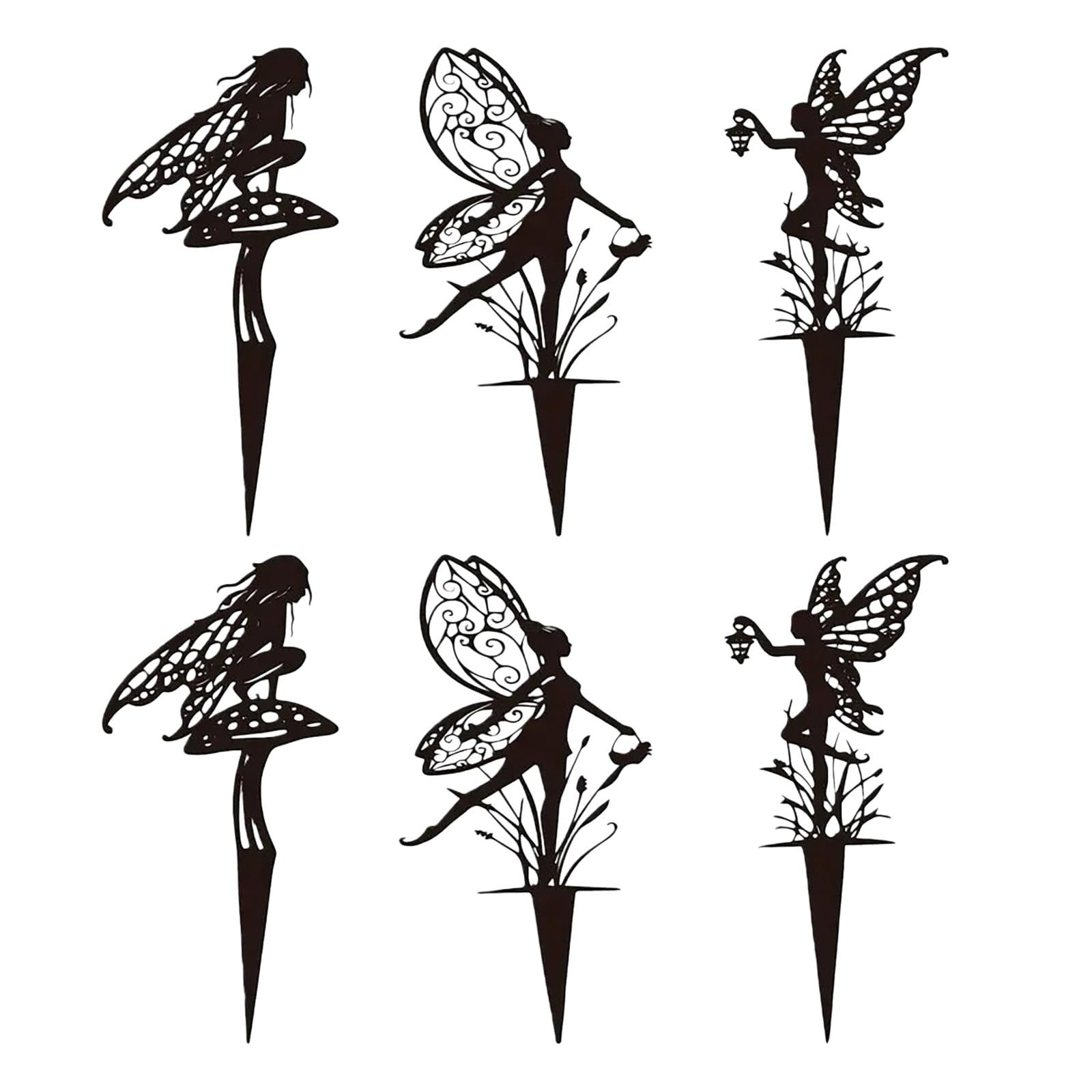 JGZTJXNK Gartenstecker, Blumentopf für Terrasse, Rasen, Blumenbeet, Dekoration, rostfrei, dekorativer Metall-Eisen-Gartenstecker, einfach einzusetzen, Infuse Manor Magic, Geschenk (ElfenSchwarz-6Ps)