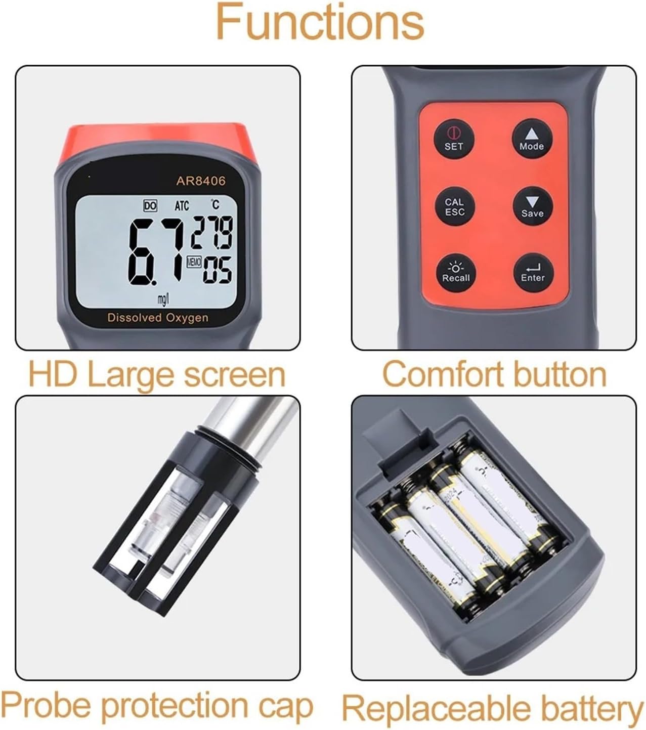 Digital Dissolved Oxygen Meter, Water Quality Tester DO Tester 0-30mg/L Measuring Range Oxygen Contents Detector