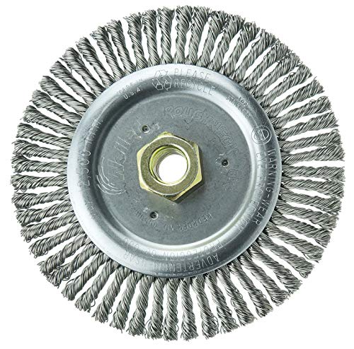 Image of Weiler 09500 Roughneck Jr. 6 inch Root Pass Weld Cleaning Brush, .020 inch Stainless Steel Wire Fill, 5 /8 inch-11 Unc Nut, Made in the USA