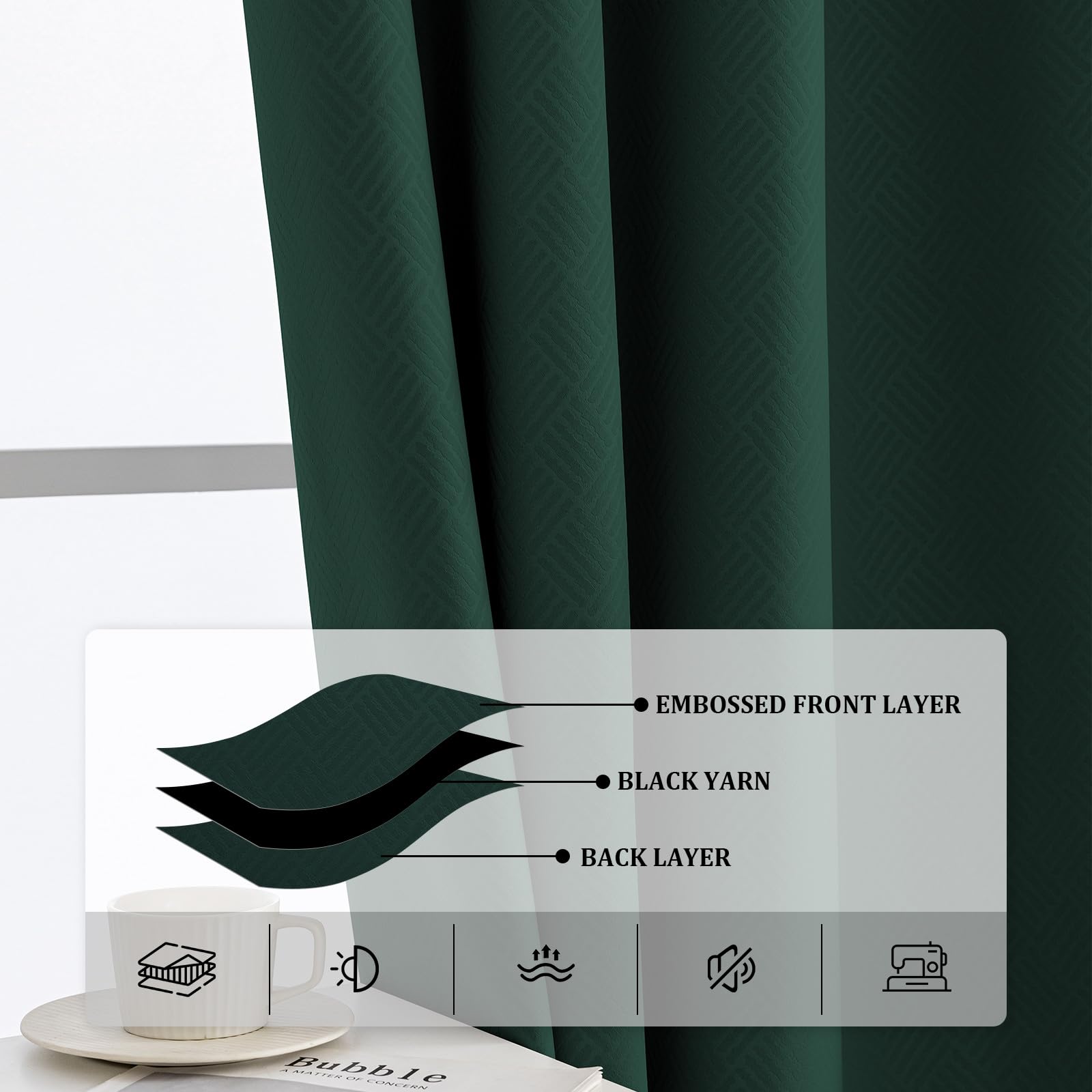 Ystyle Verdunklungsvorhänge, 2er-Set – 117x137 Cm, Mit Ösen, Thermo- & Schallschutz, Farbe Verde Scuro