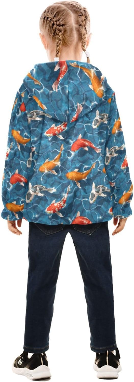 Koi Carps Boys Fleece Hoody Jacket Zip Up Coat Warm Fall Winter Plush Jacket Long Sleeve Outerwear