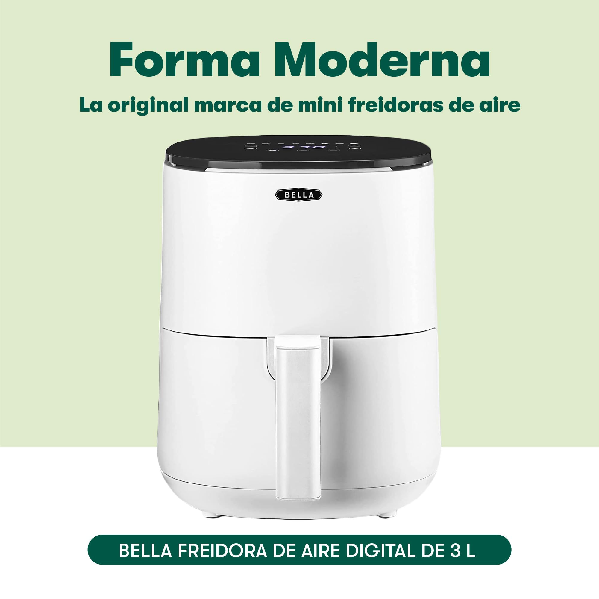 bella Freidora de aire con pantalla táctil de 2.9QT, sin precalentamiento, sin aceite, sartén antiadherente y bandeja para elementos crujientes aptas para lavavajillas, color blanco mate