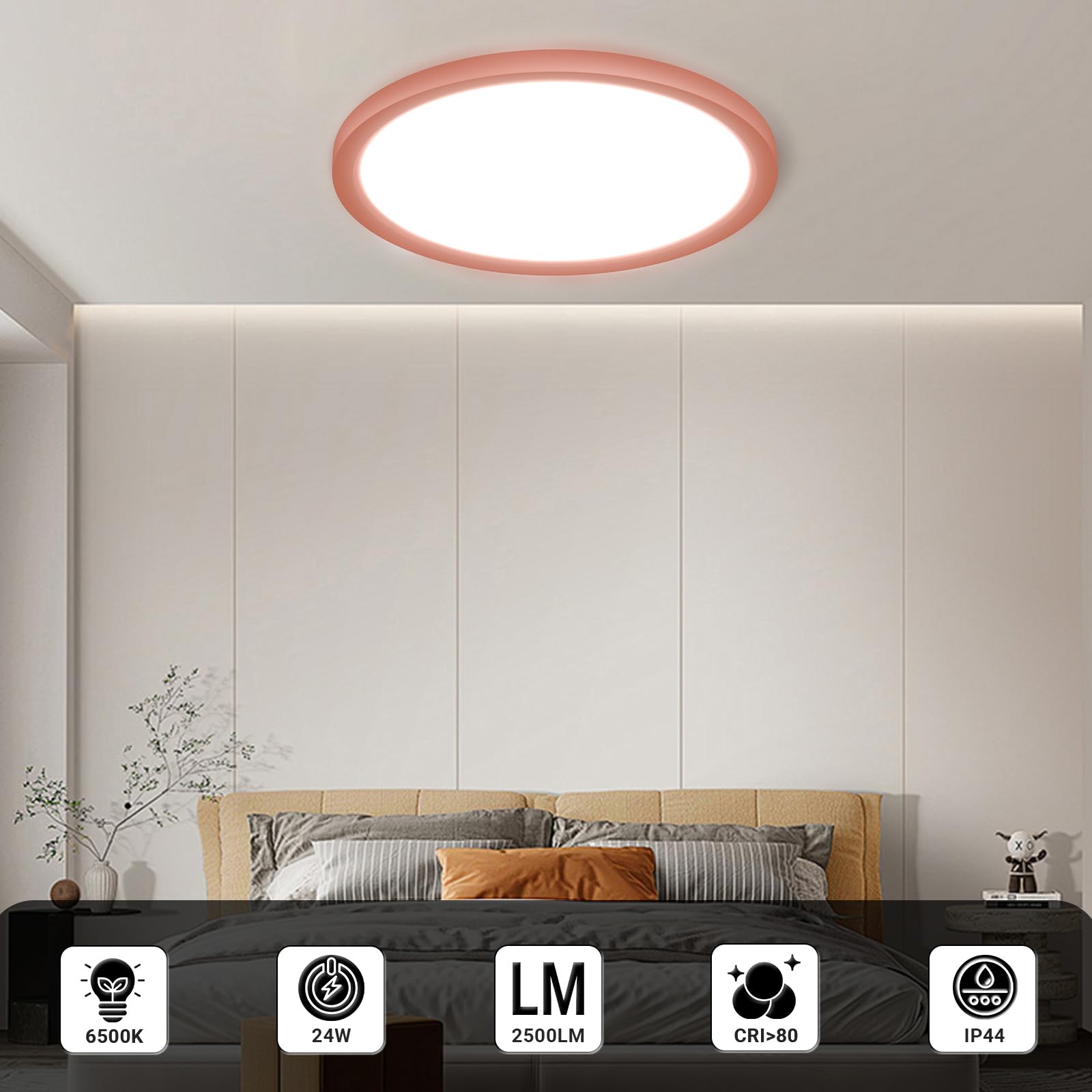 LQWELL® LED Plafoniera, 1.6CM Ultra-Sottile Rotonda Piatta IP44 Lampada da Bagno Impermeabile 24W 6500K 2500LM Moderna per Soggiorno Camera da Letto Cucina Balcone Seminterrato Ufficio, 300 * 16mm