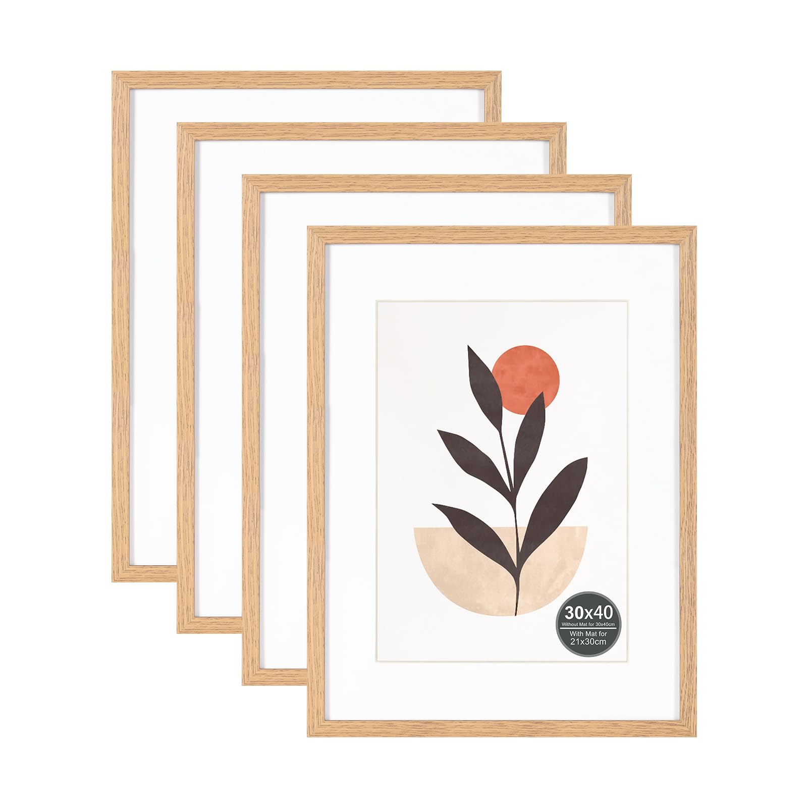 30x40 Picture Frame with A4 Mount, Natural Wood Photo Frames with Perspex — image 1