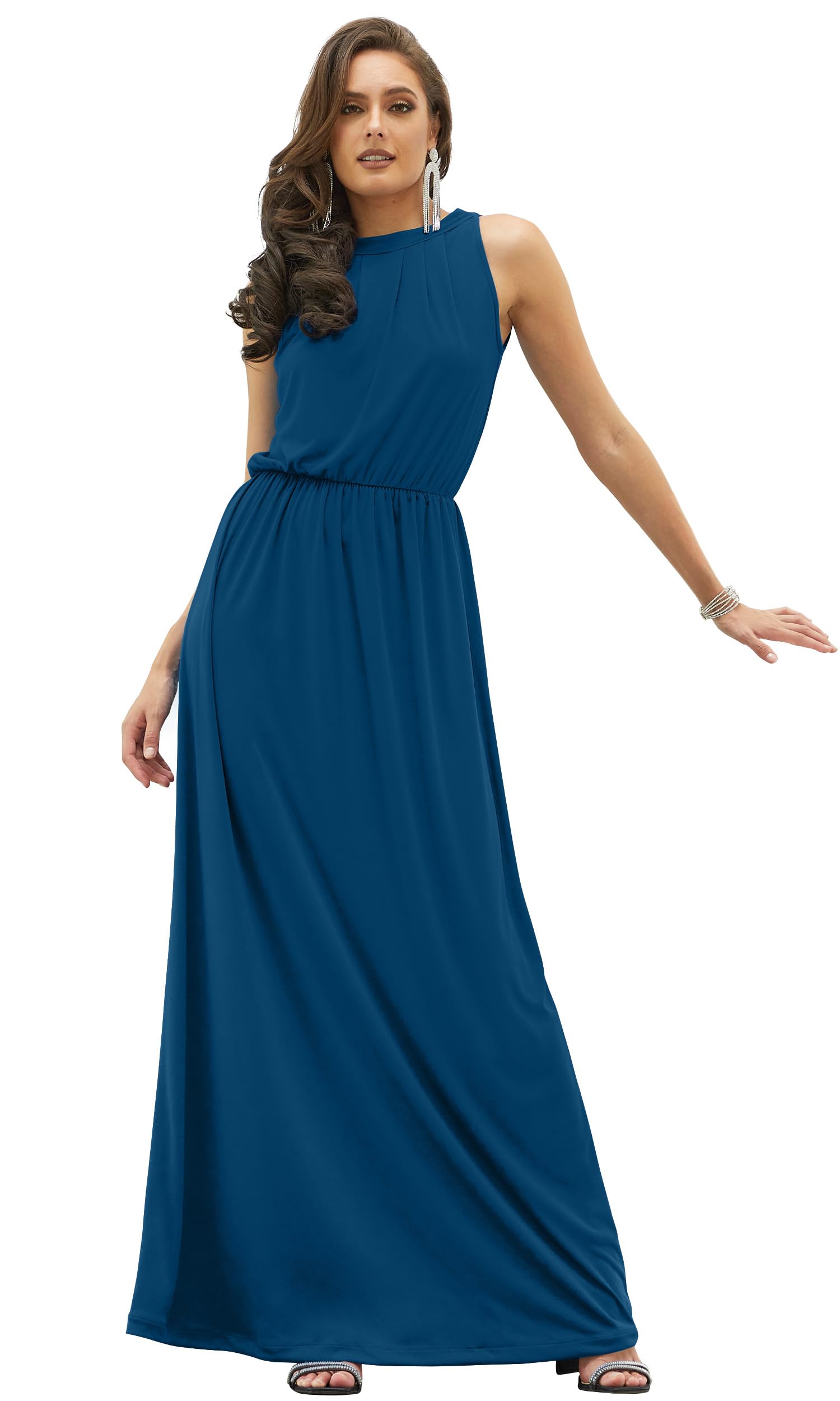 KOH KOH Womens Long Sleeveless Halter Bridesmaid Wedding Guest Maxi Dress