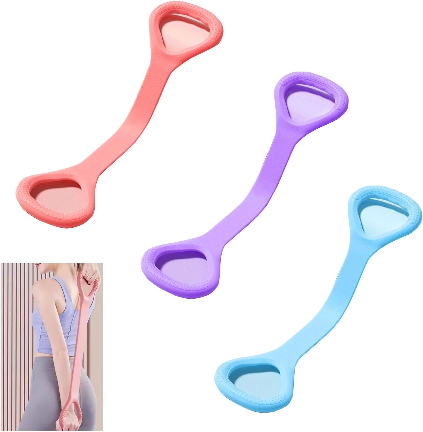 Figure 8 Fitness Resistance Band 3 Pcs, Elastic Rope Stretch Bands for Working Out, Foot, Leg, Arm, Back, Chest, Portable Home Office Training Exercise Stretcher for Yoga Pilates Physical Therapy