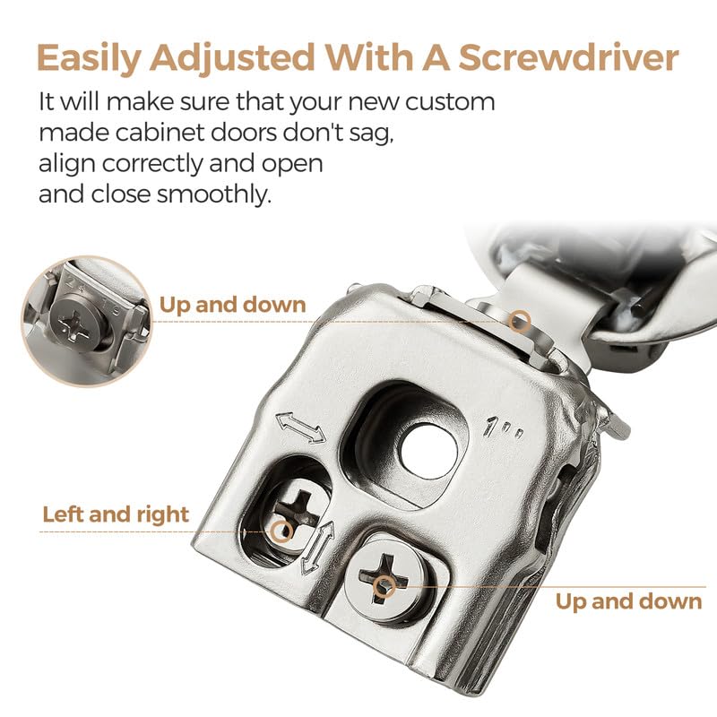 Image of 60 Pack 30 Pair 1 inch Overlay Soft Close Hinges for Kitchen Cabinet Hinges Satin Nickel Hidden Hinges Stainless Steel Concealed Hinge self Closing